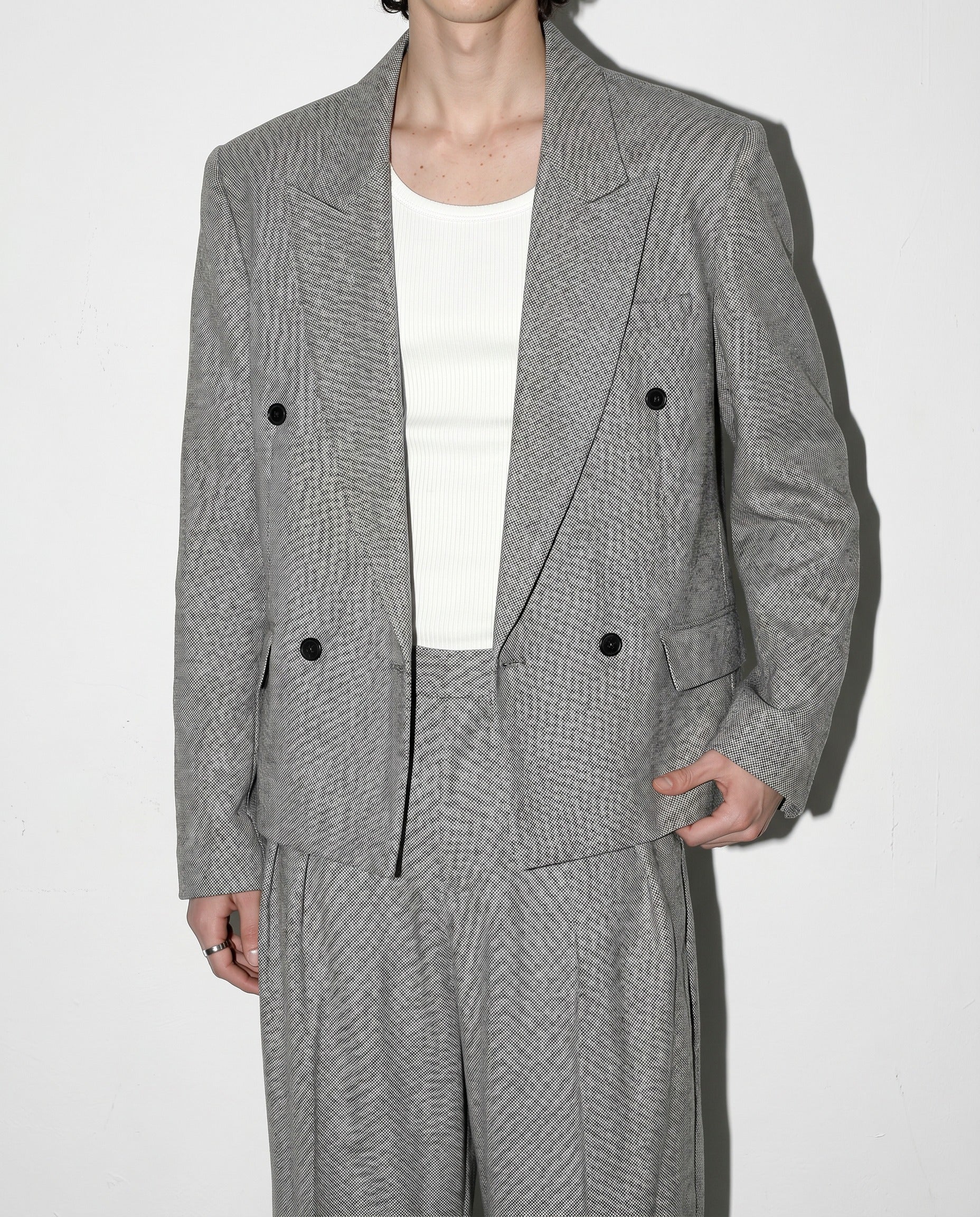 Boxy Low-Lapel Double-Breasted Relaxed Suit Set-6