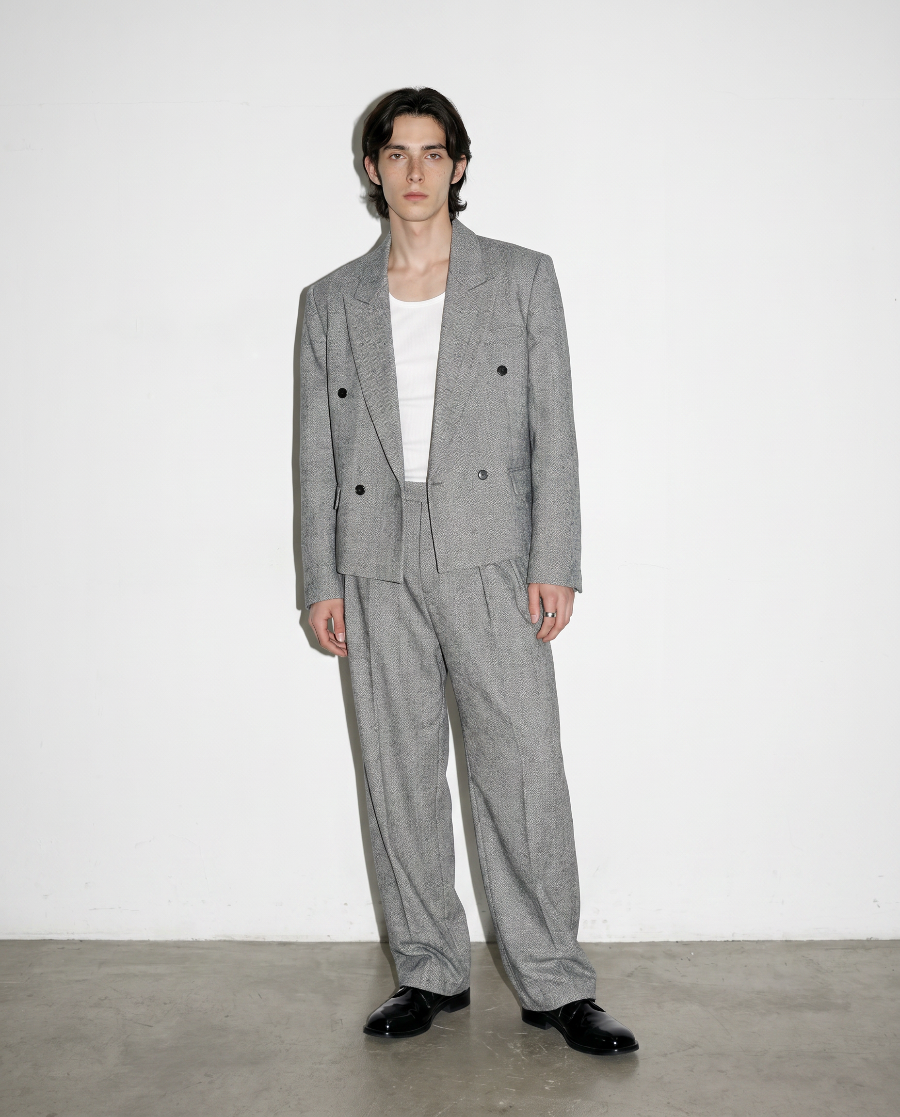 Boxy Low-Lapel Double-Breasted Relaxed Suit Set-2