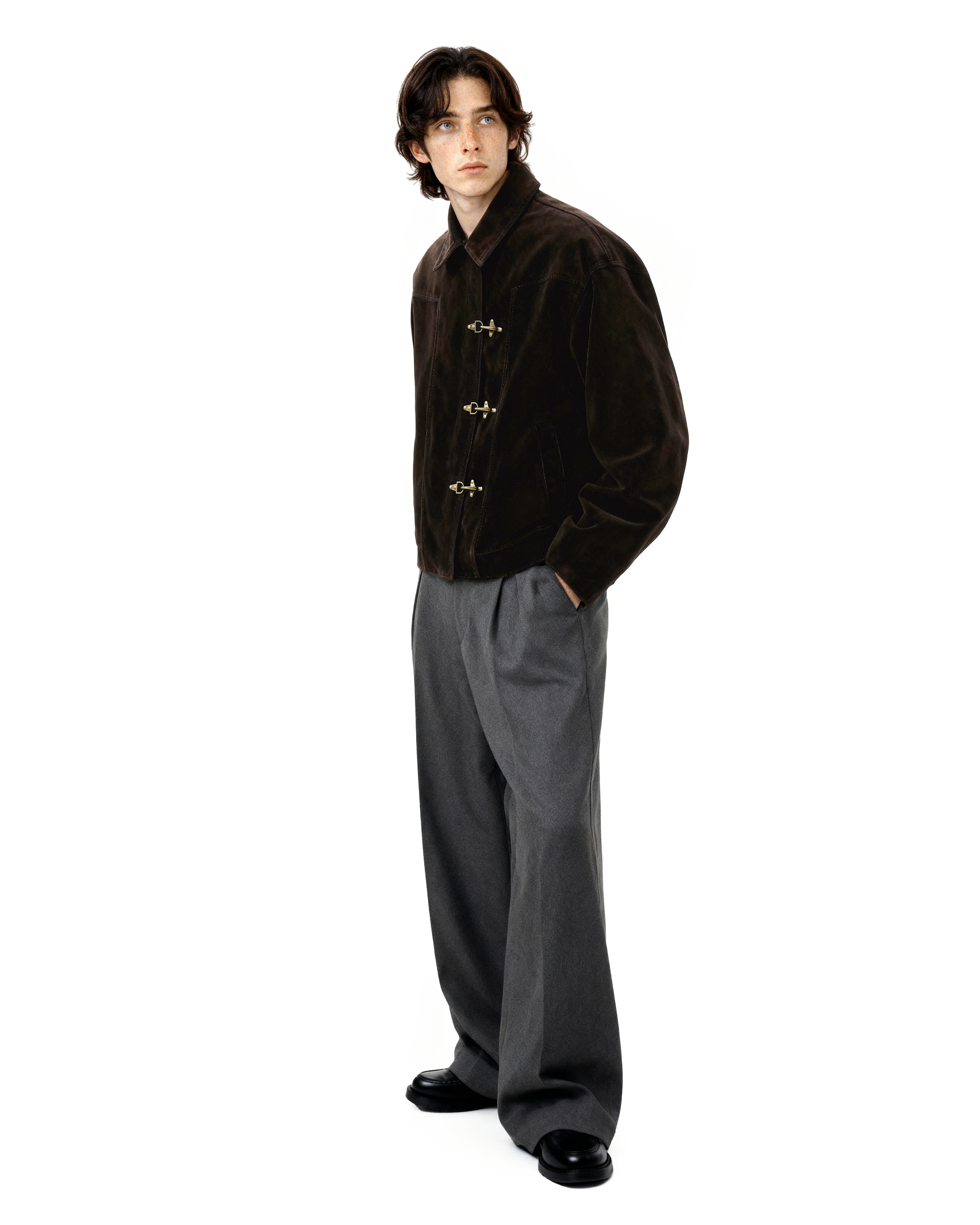 Fireman Buckle Faux Suede Mid-Crop Zip Jacket - nightcity clothing