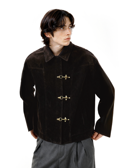 Fireman Buckle Faux Suede Mid-Crop Zip Jacket - nightcity clothing