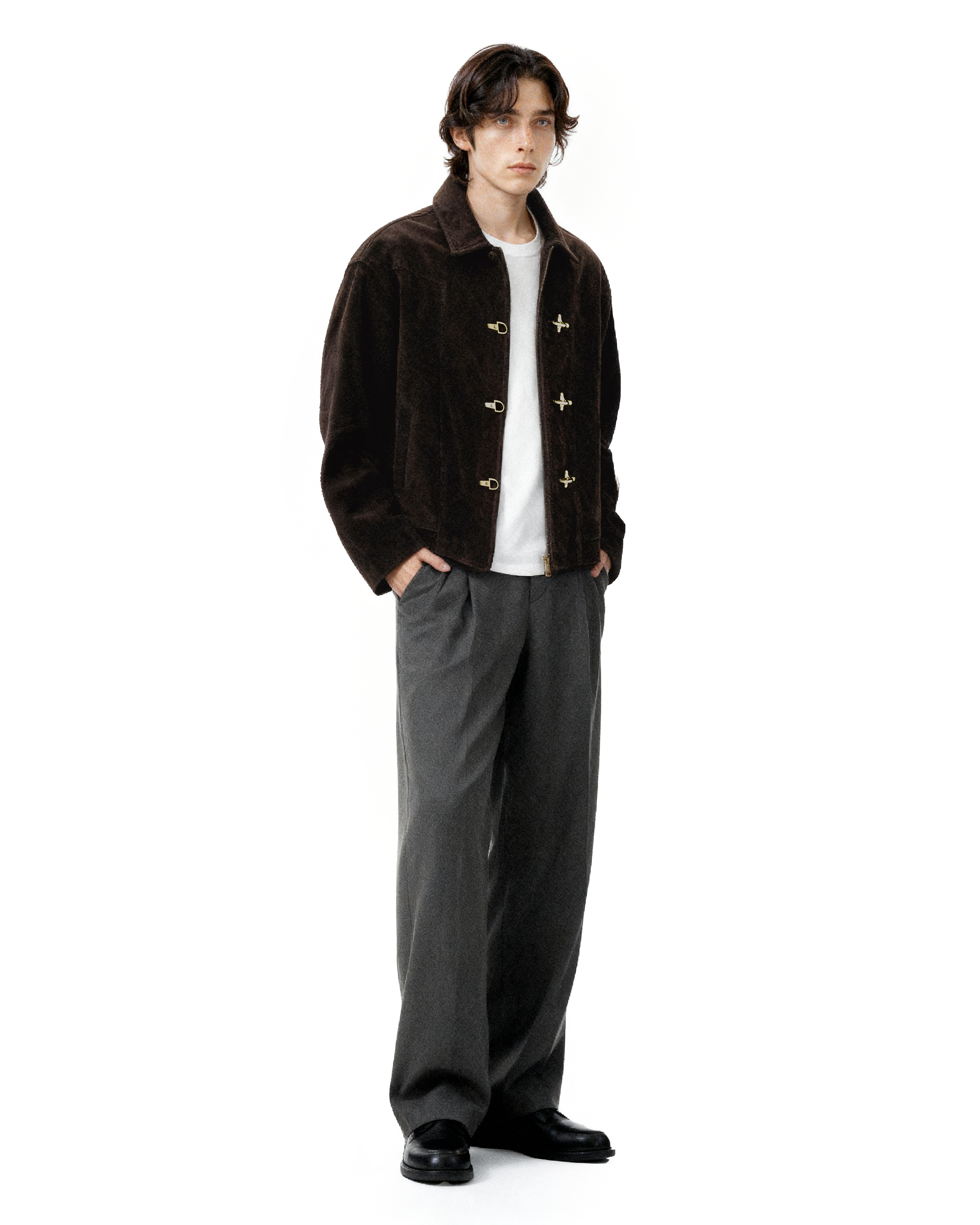 Fireman Buckle Faux Suede Mid-Crop Zip Jacket - nightcity clothing