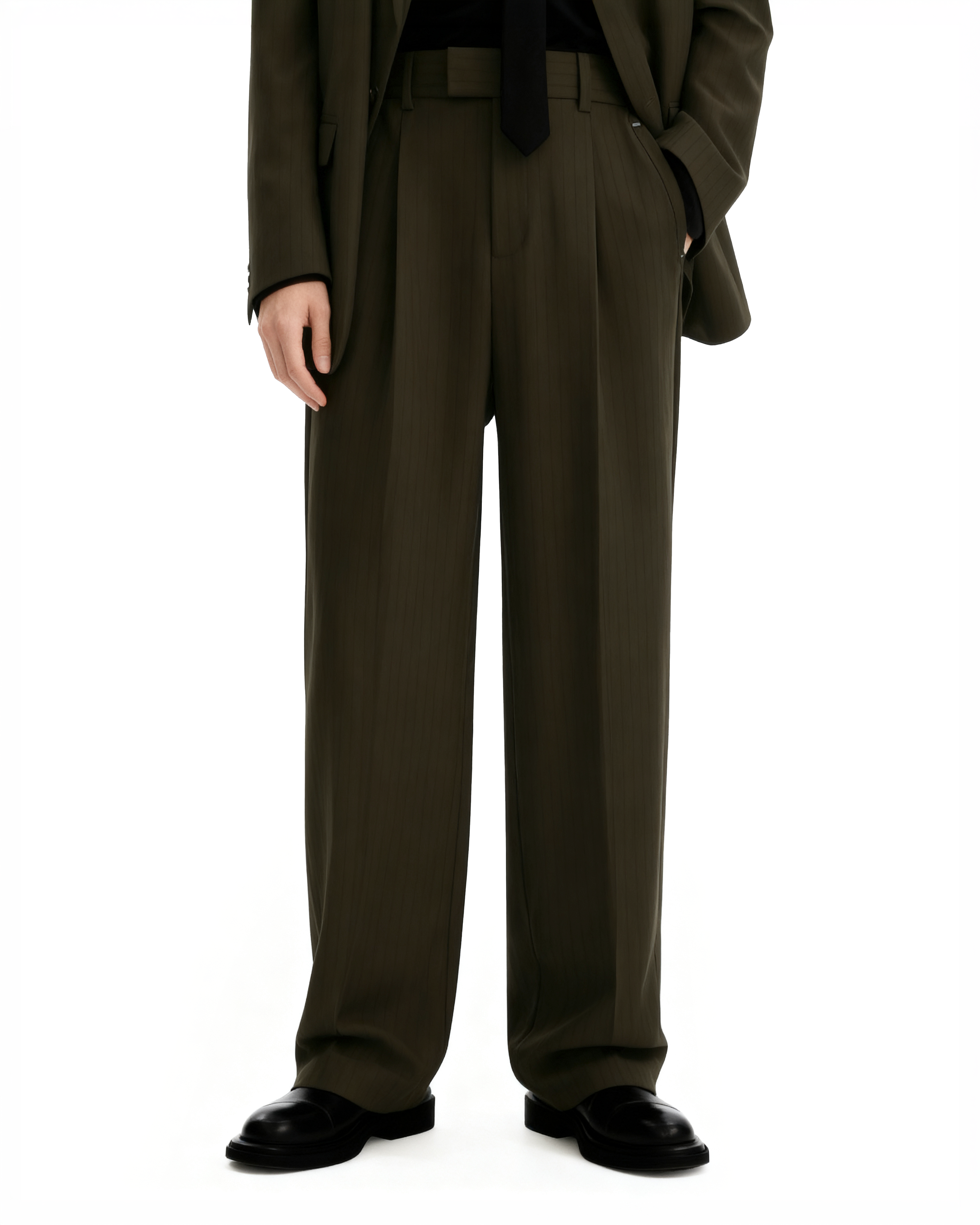 Straight Leg Pleated Trousers with Belt Loops-10