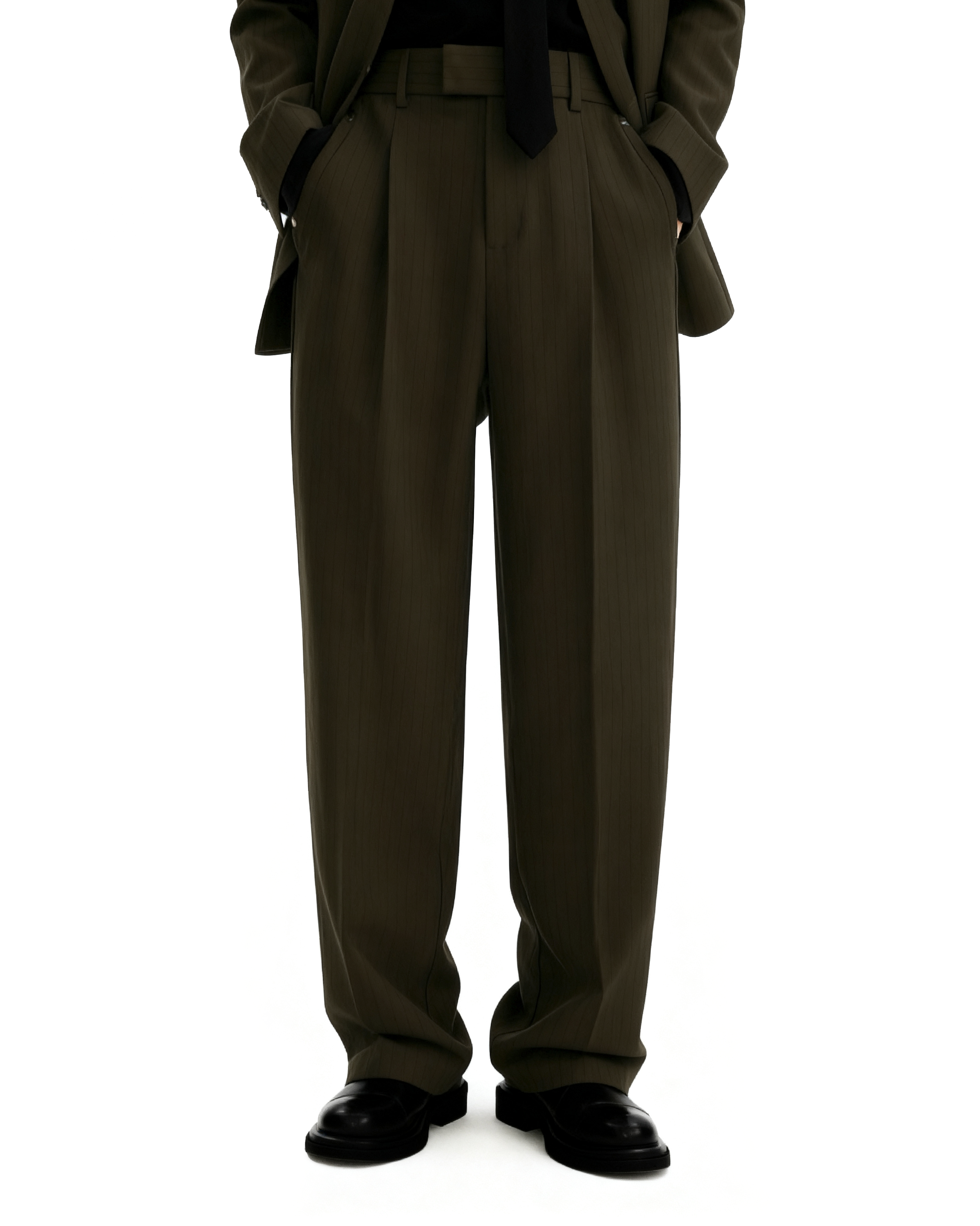 Straight Leg Pleated Trousers with Belt Loops-11