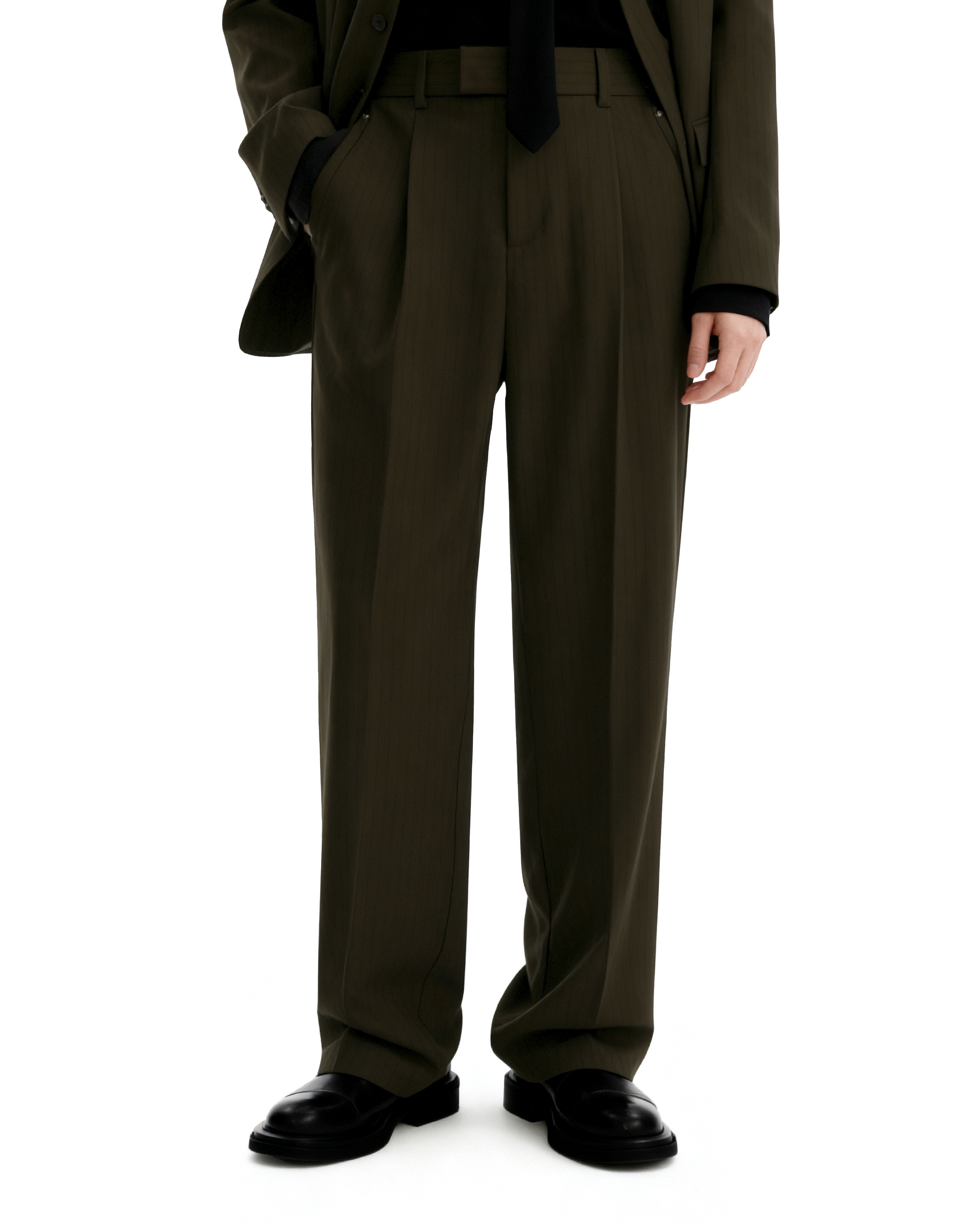 Straight Leg Pleated Trousers with Belt Loops-12