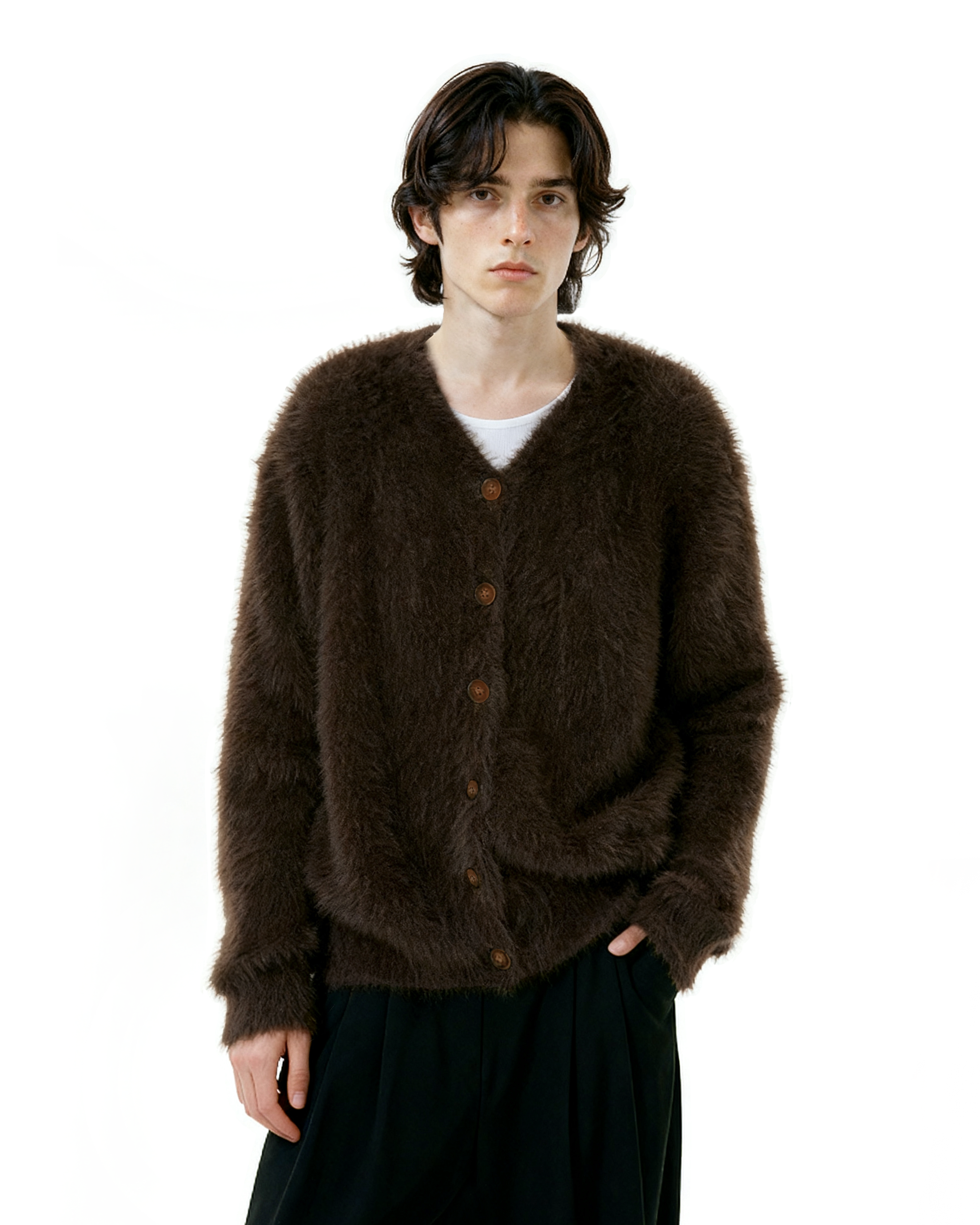 Fuzzy Button-Up Cropped Cardigan-7
