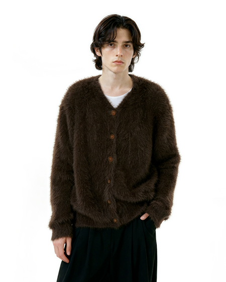 Fuzzy Button-Up Cropped Cardigan