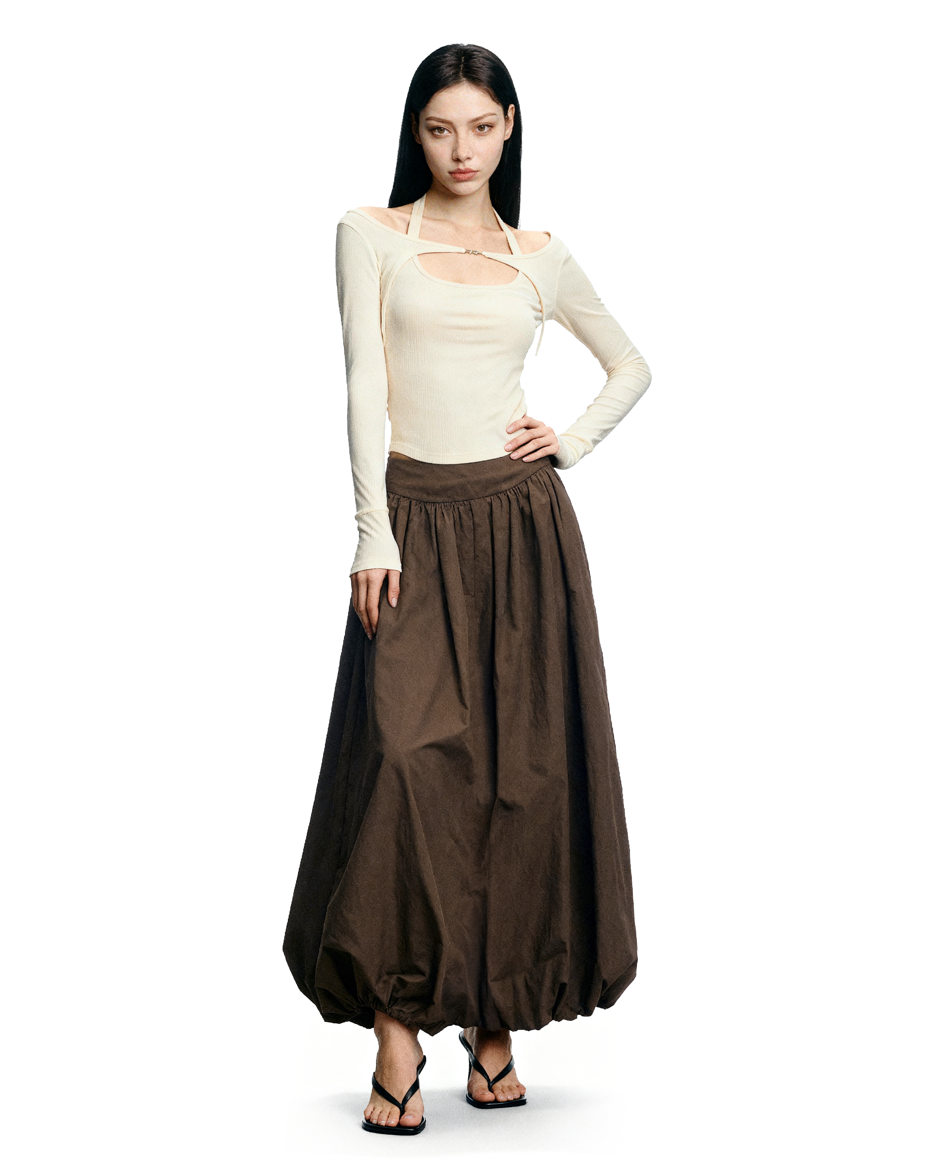 Flowy Maxi Bubble Skirt with Pockets-9