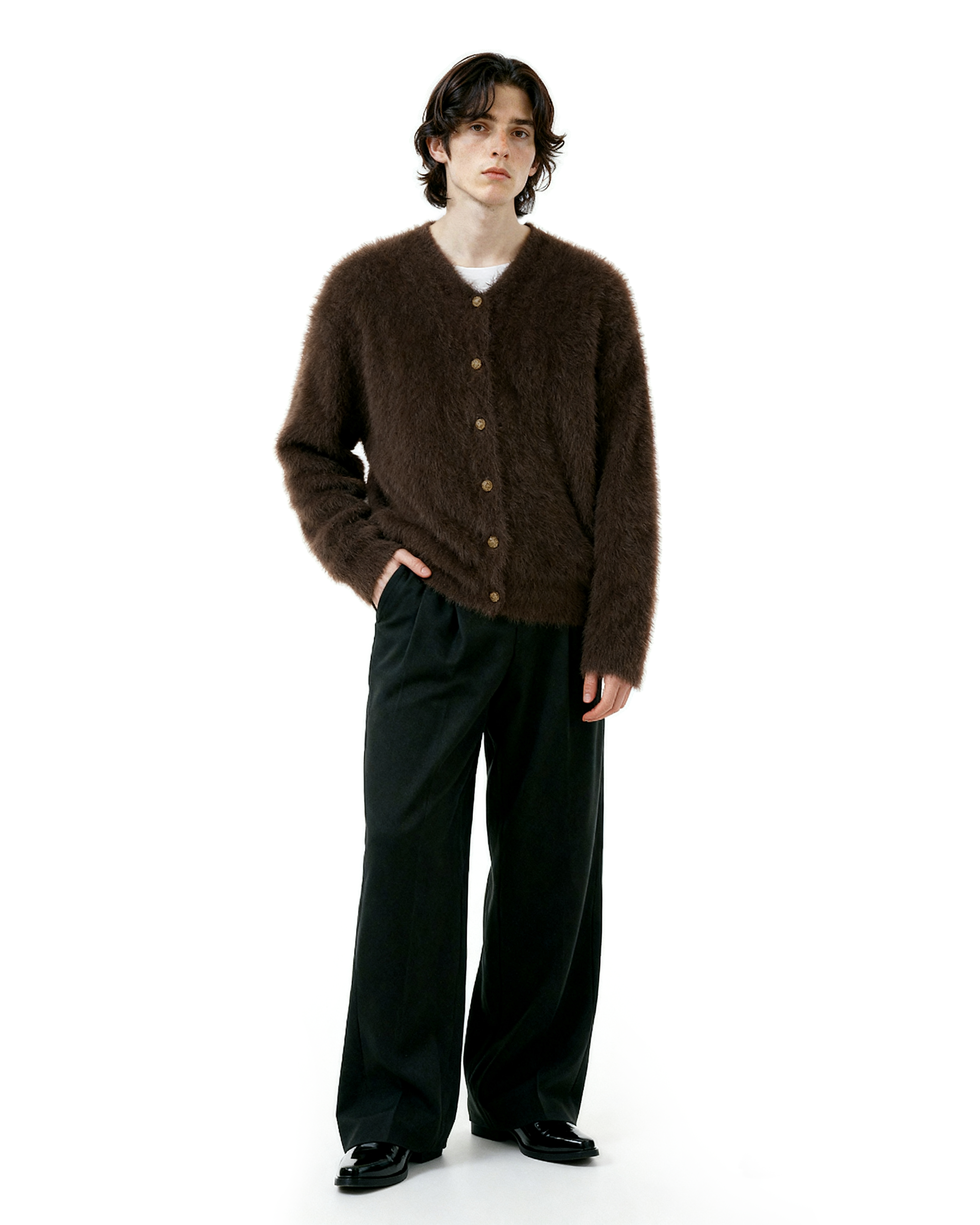 Fuzzy Button-Up Cropped Cardigan-13