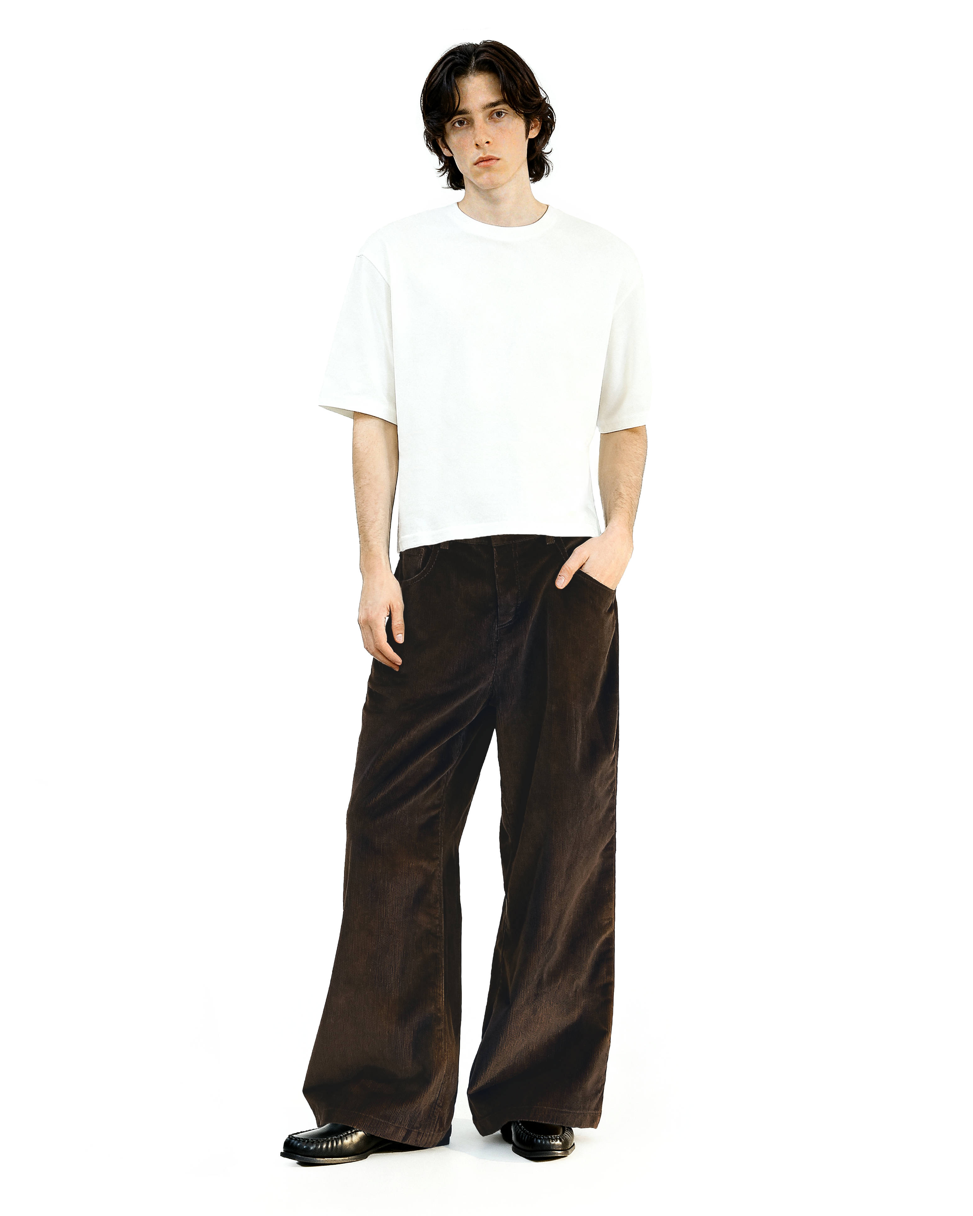 Wide Leg Semi-Flare Ribbed Corduroy Pants-4