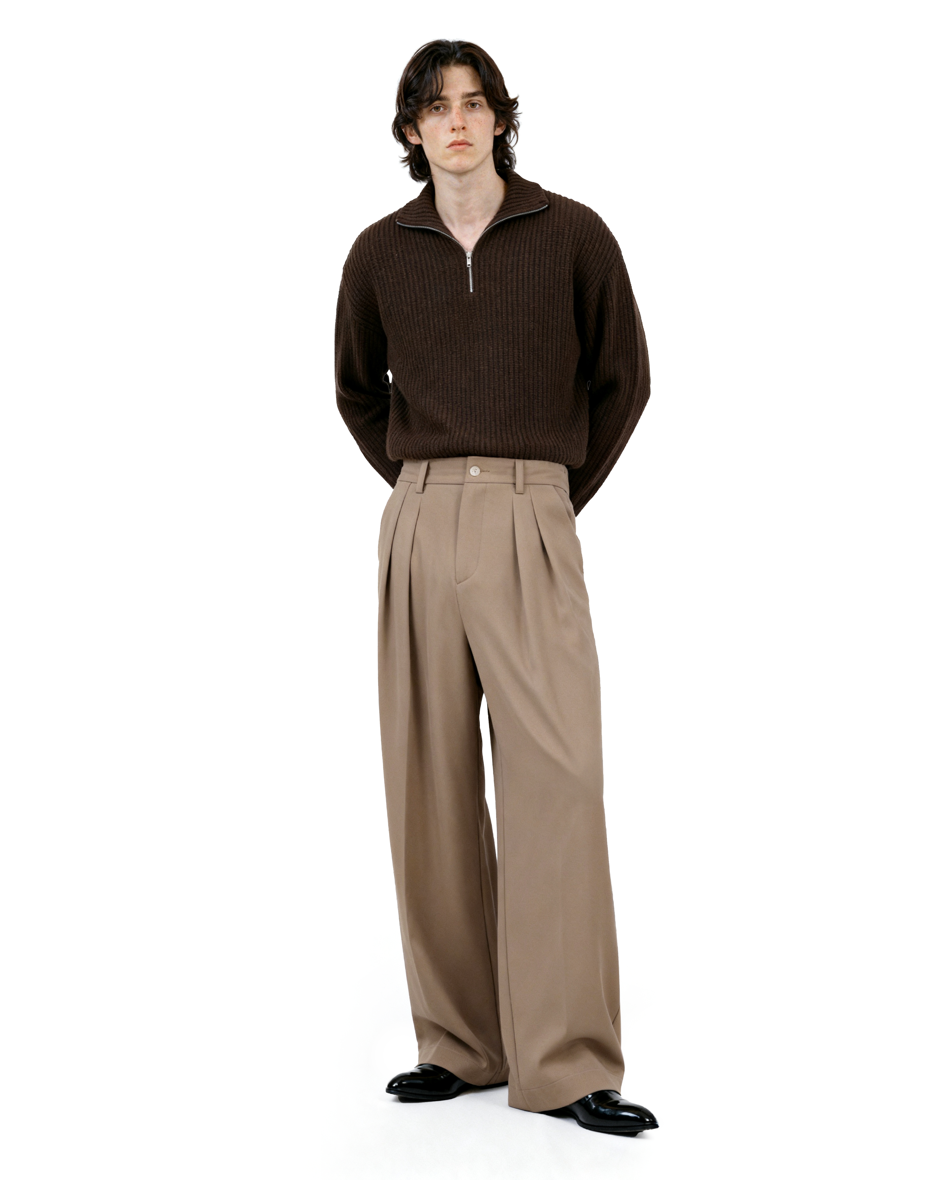 Wide Leg Tailored Pleated Trousers-4
