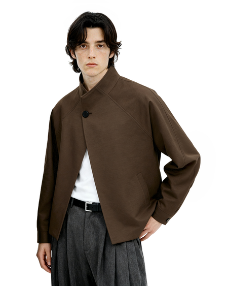 Structured Stand Collar Single Button Jacket with Pockets