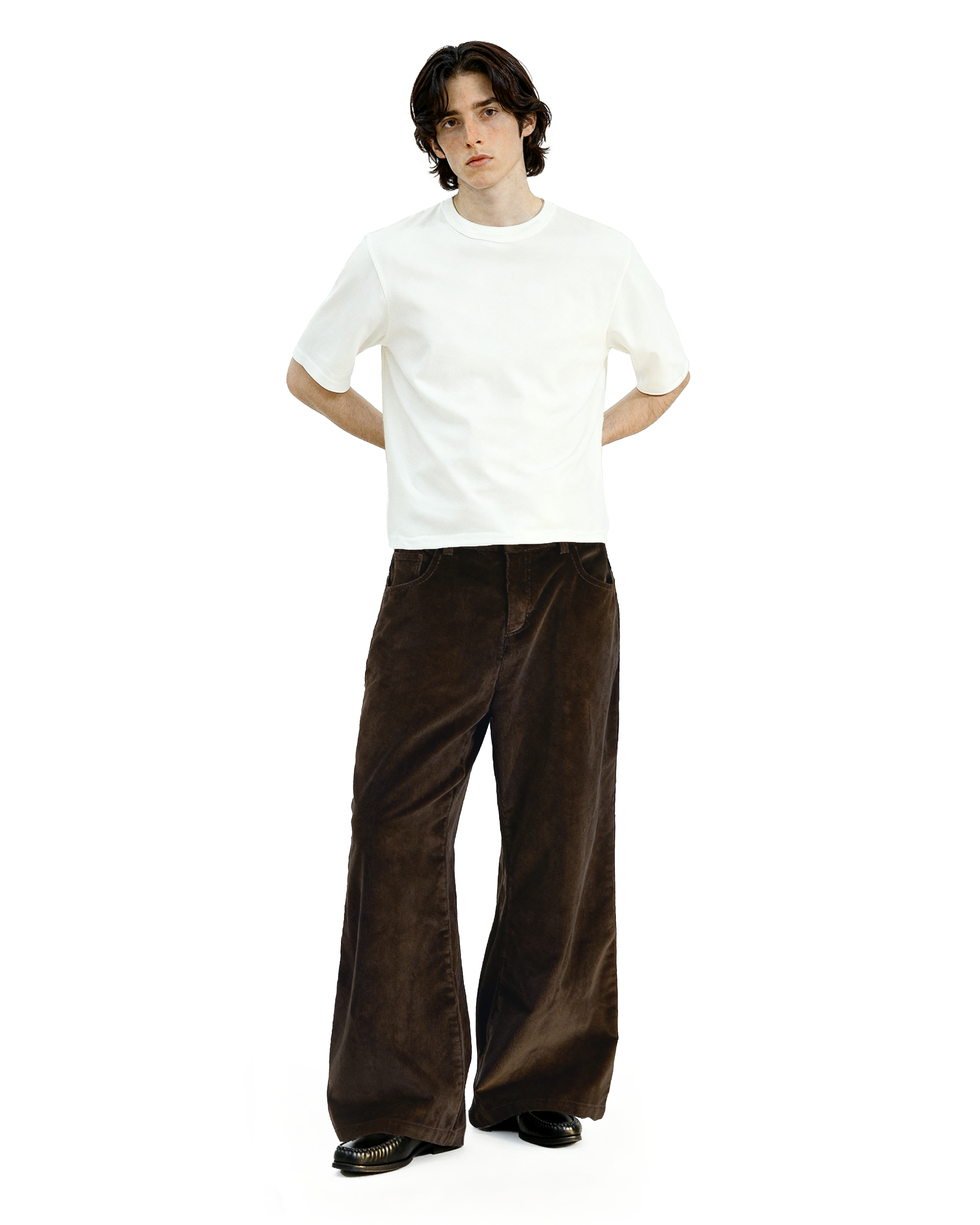 Wide Leg Semi-Flare Ribbed Corduroy Pants-5