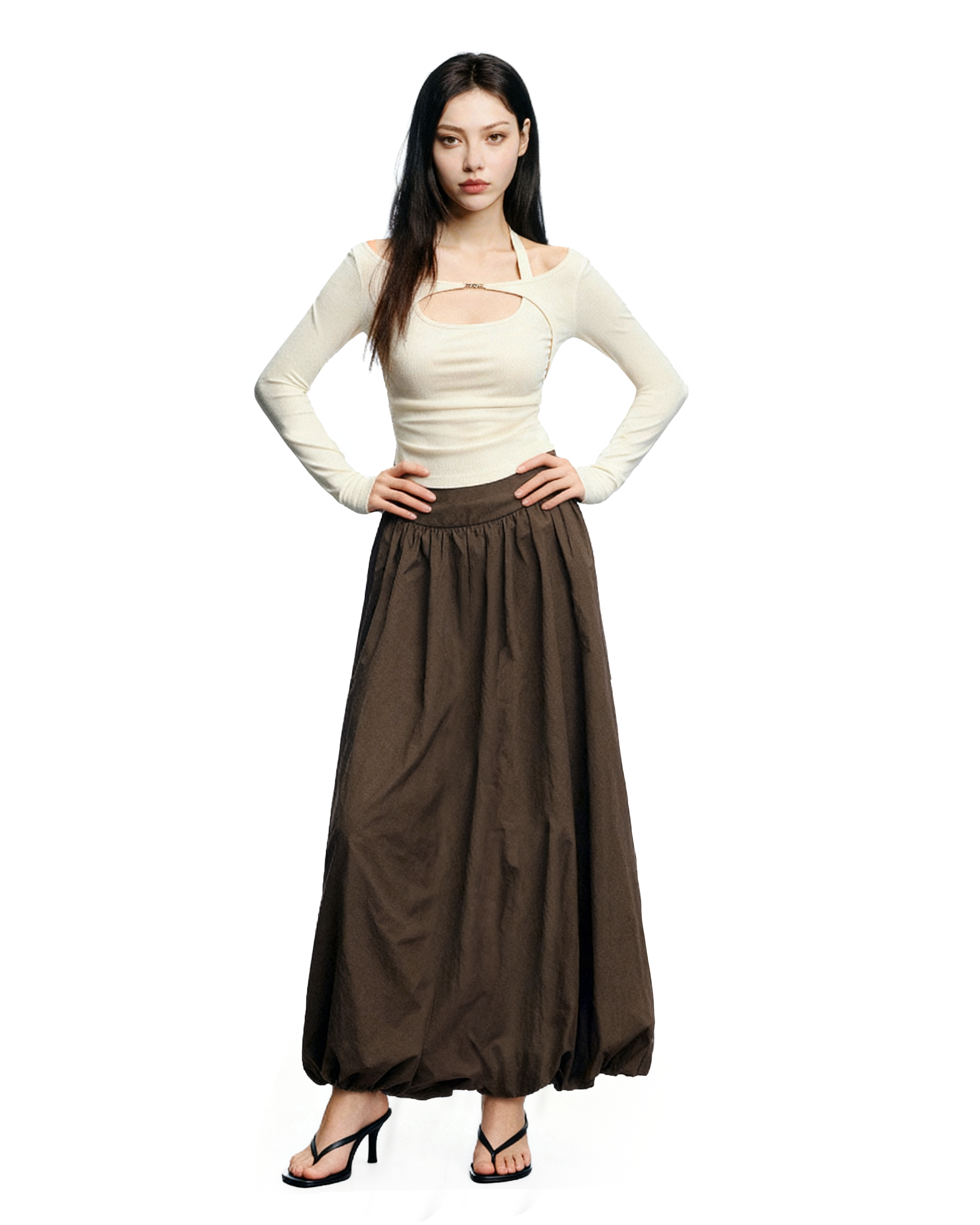 Flowy Maxi Bubble Skirt with Pockets-10