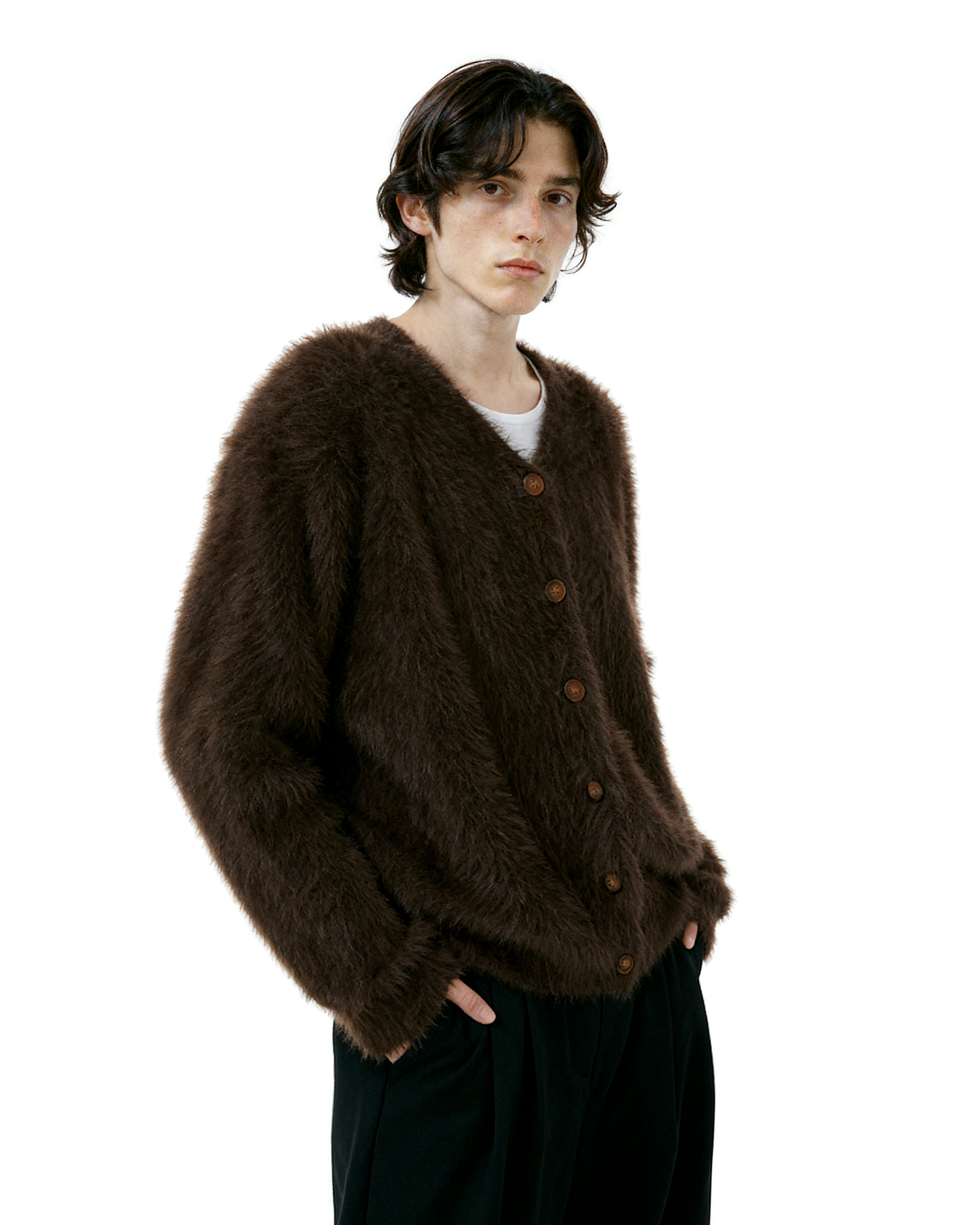 Fuzzy Button-Up Cropped Cardigan-11