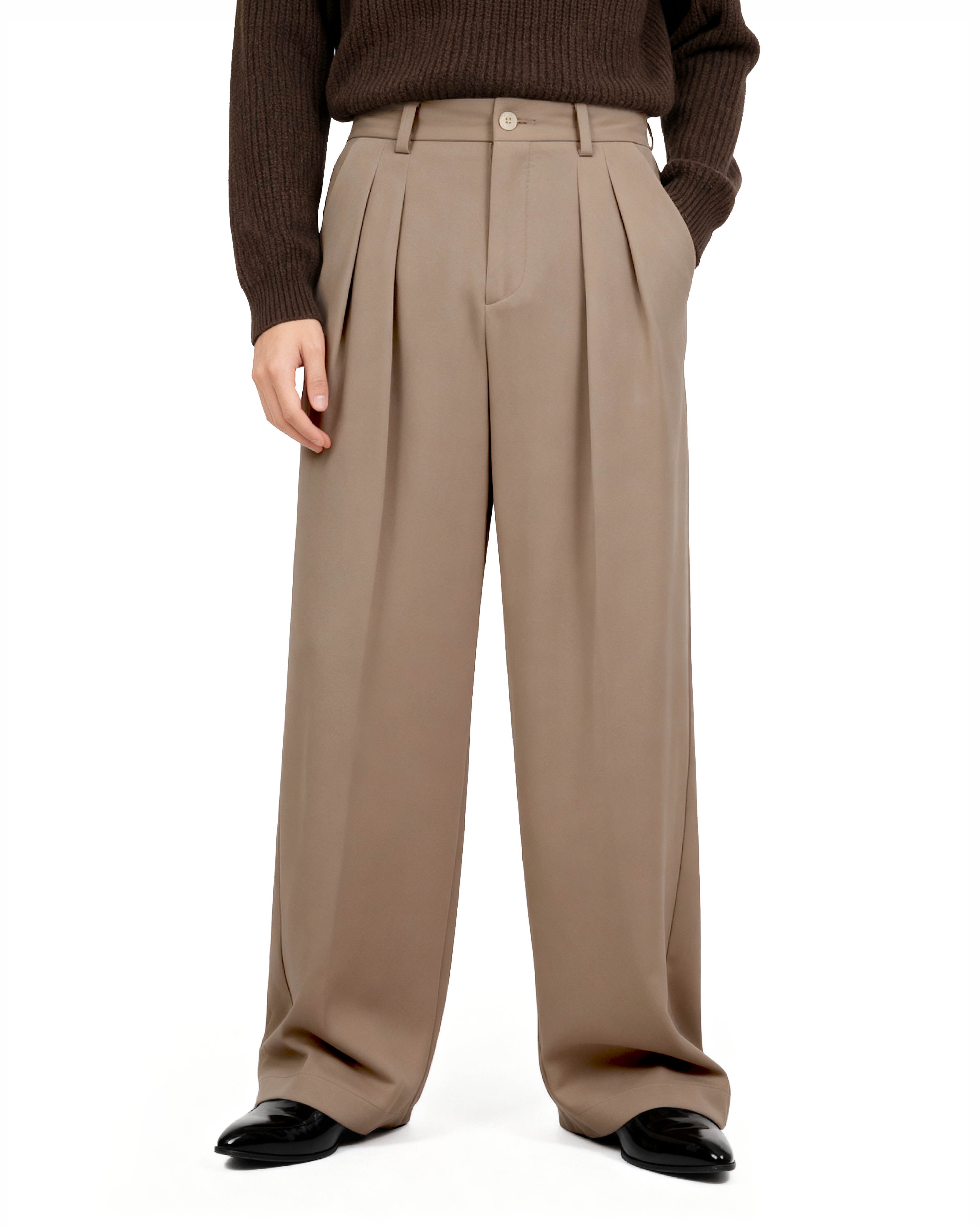 Wide Leg Tailored Pleated Trousers-1