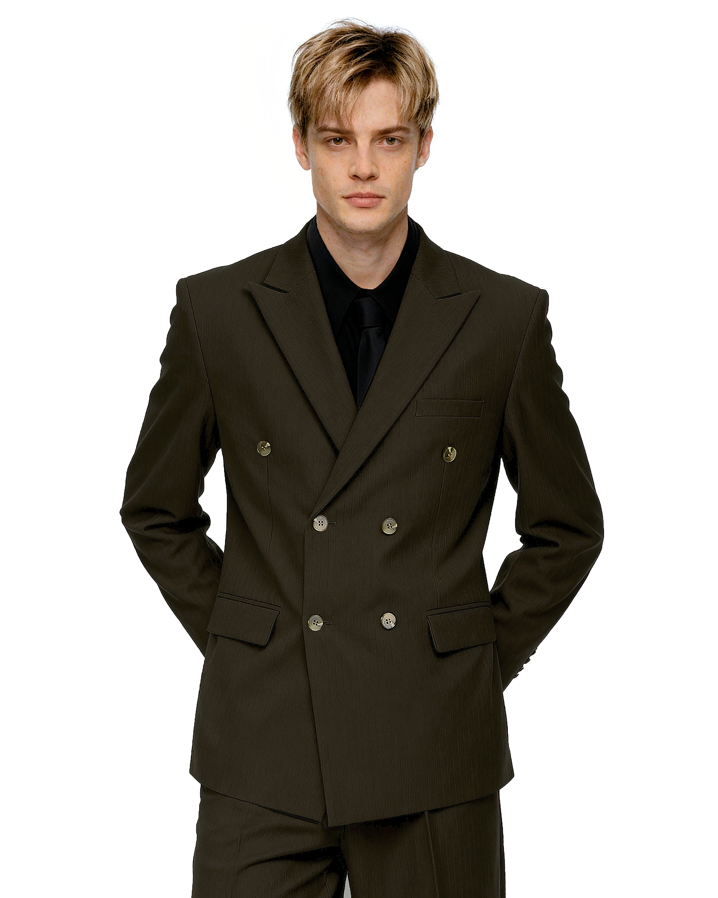Double-Breasted Oversized Textured Blazer with Peak Lapel-6