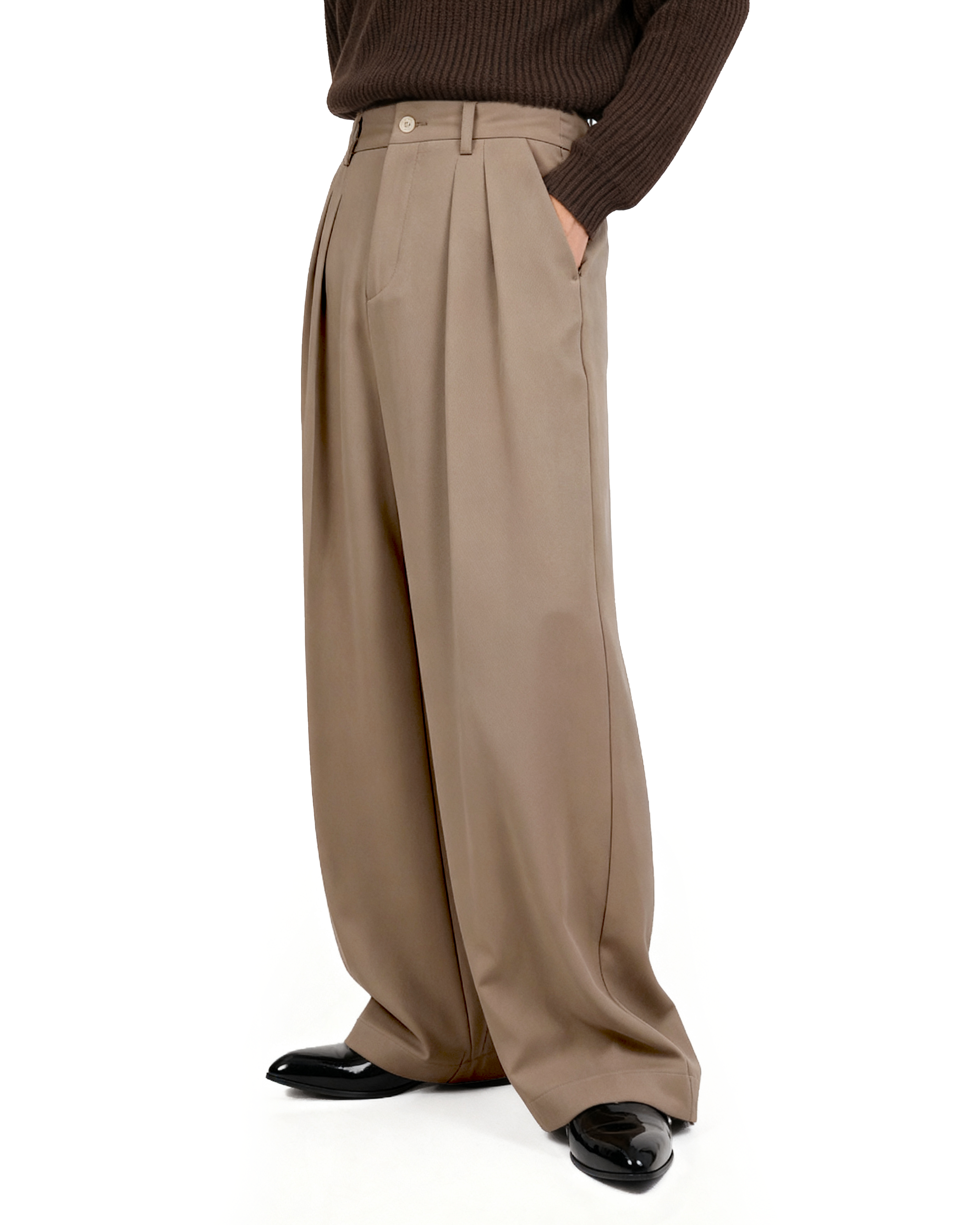 Wide Leg Tailored Pleated Trousers-3