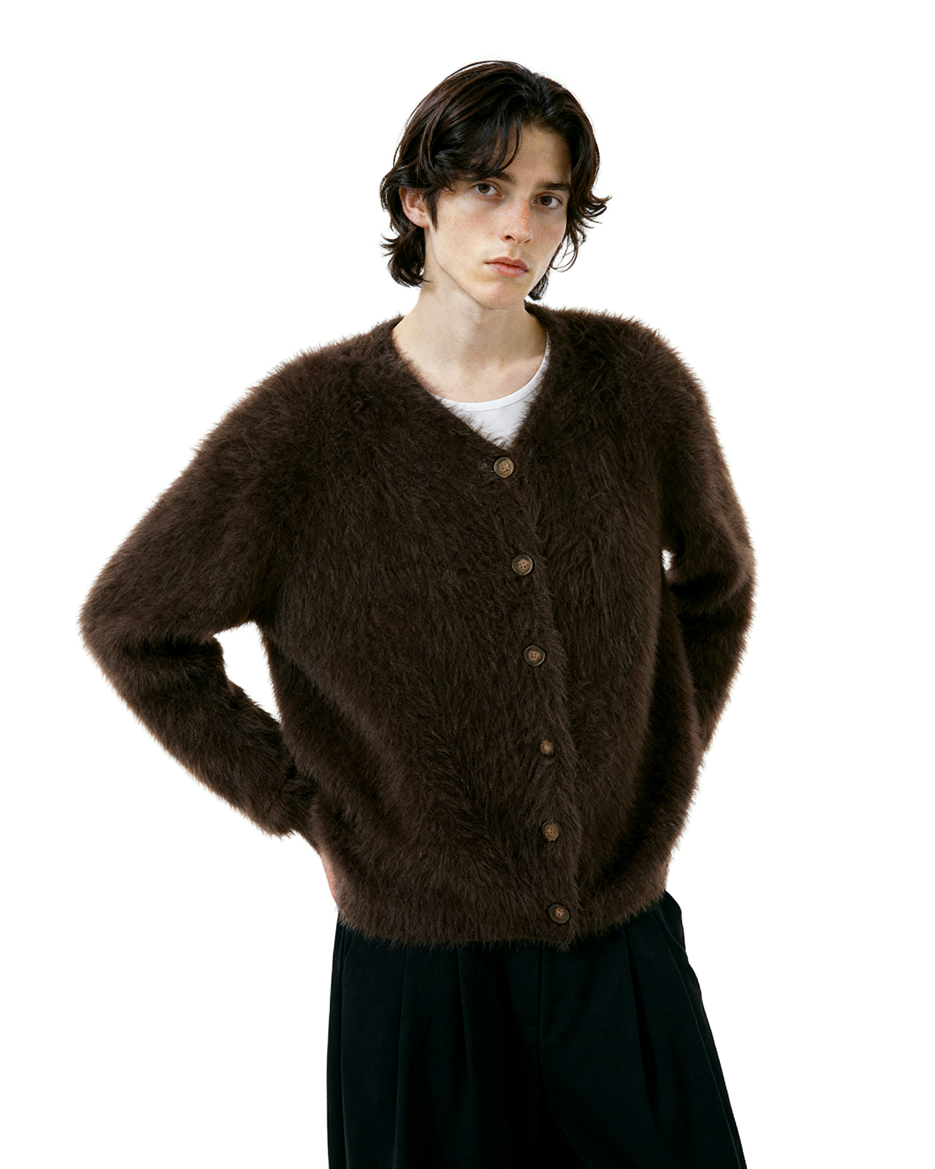 Fuzzy Button-Up Cropped Cardigan-10