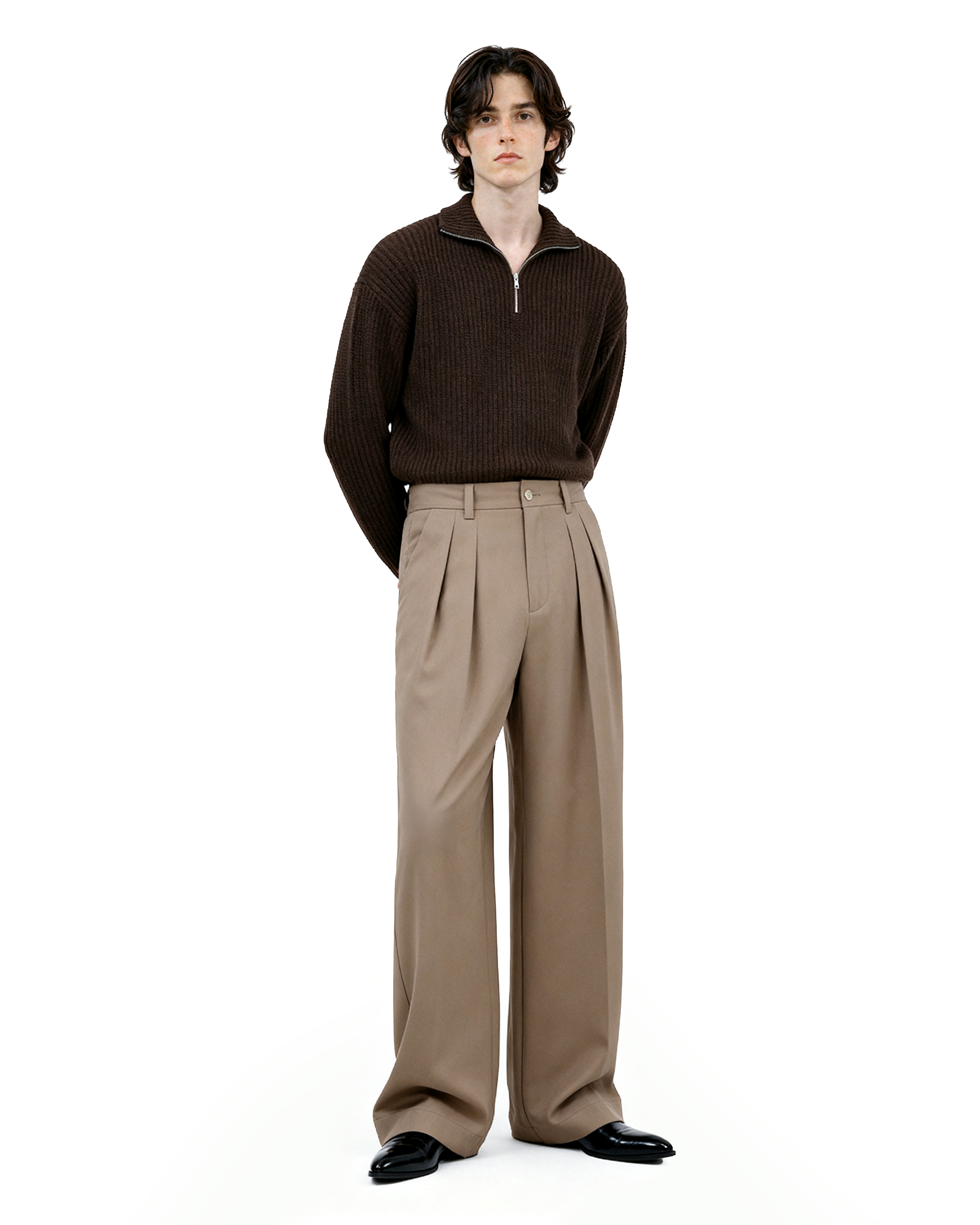 Wide Leg Tailored Pleated Trousers-5