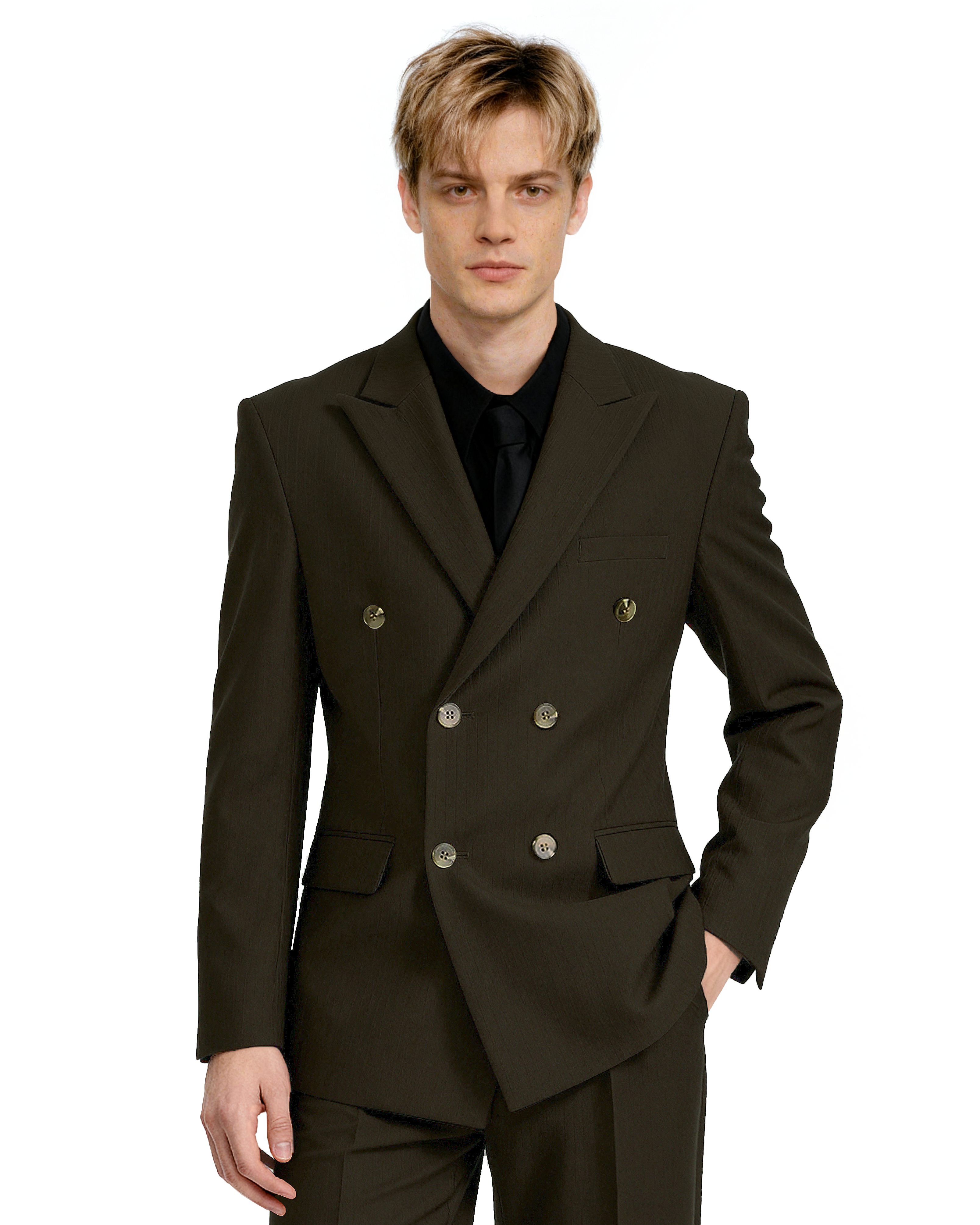 Double-Breasted Oversized Textured Blazer with Peak Lapel-8