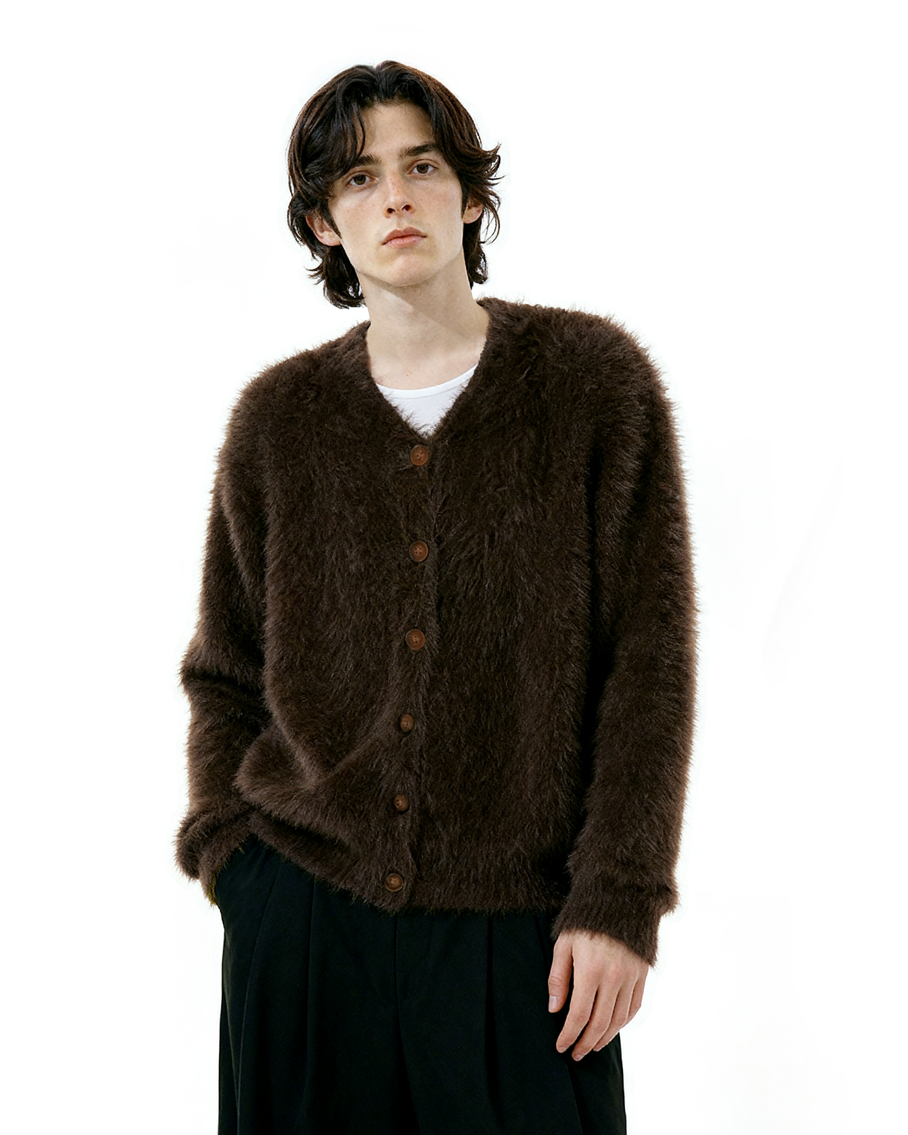 Fuzzy Button-Up Cropped Cardigan-9