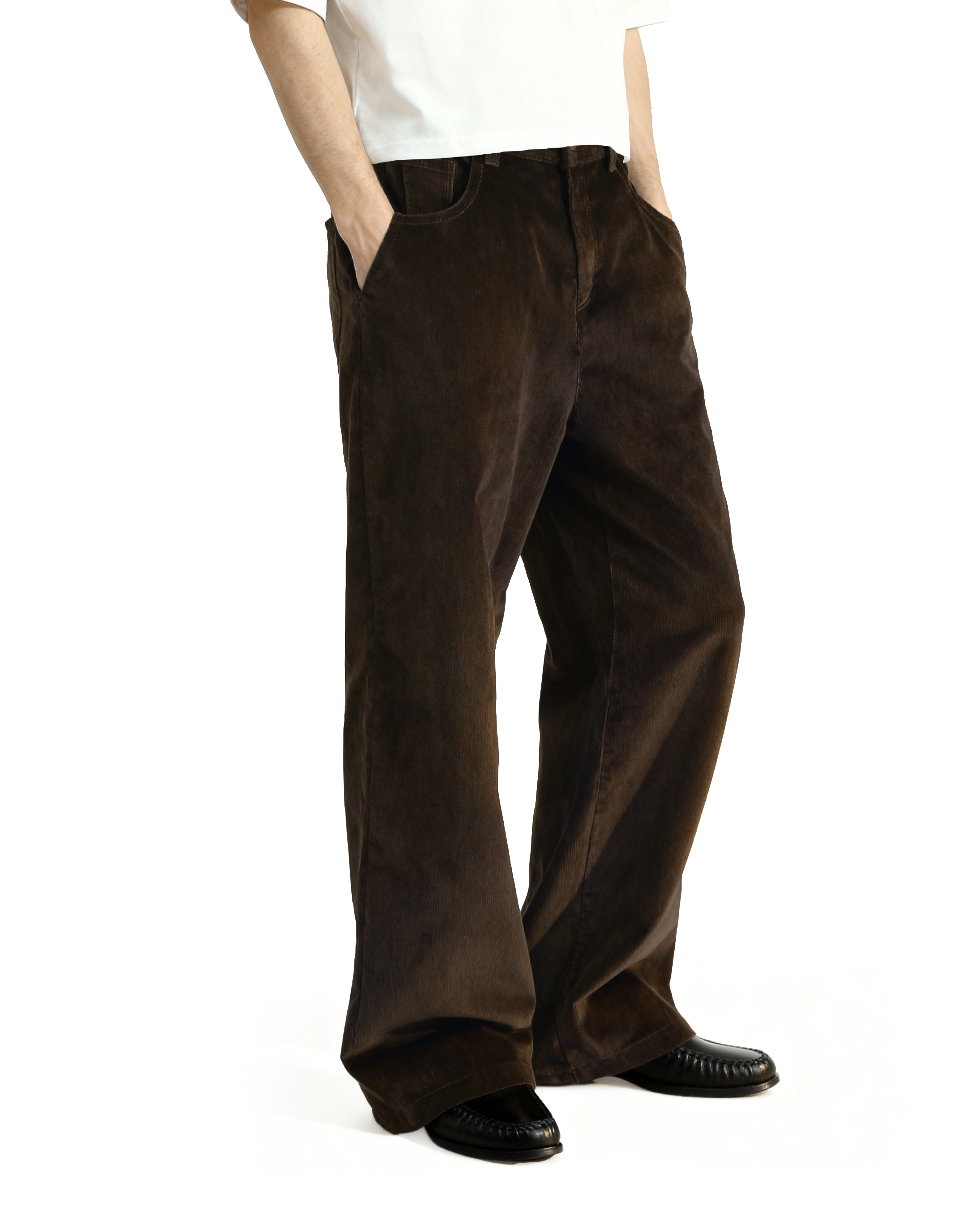 Wide Leg Semi-Flare Ribbed Corduroy Pants-3