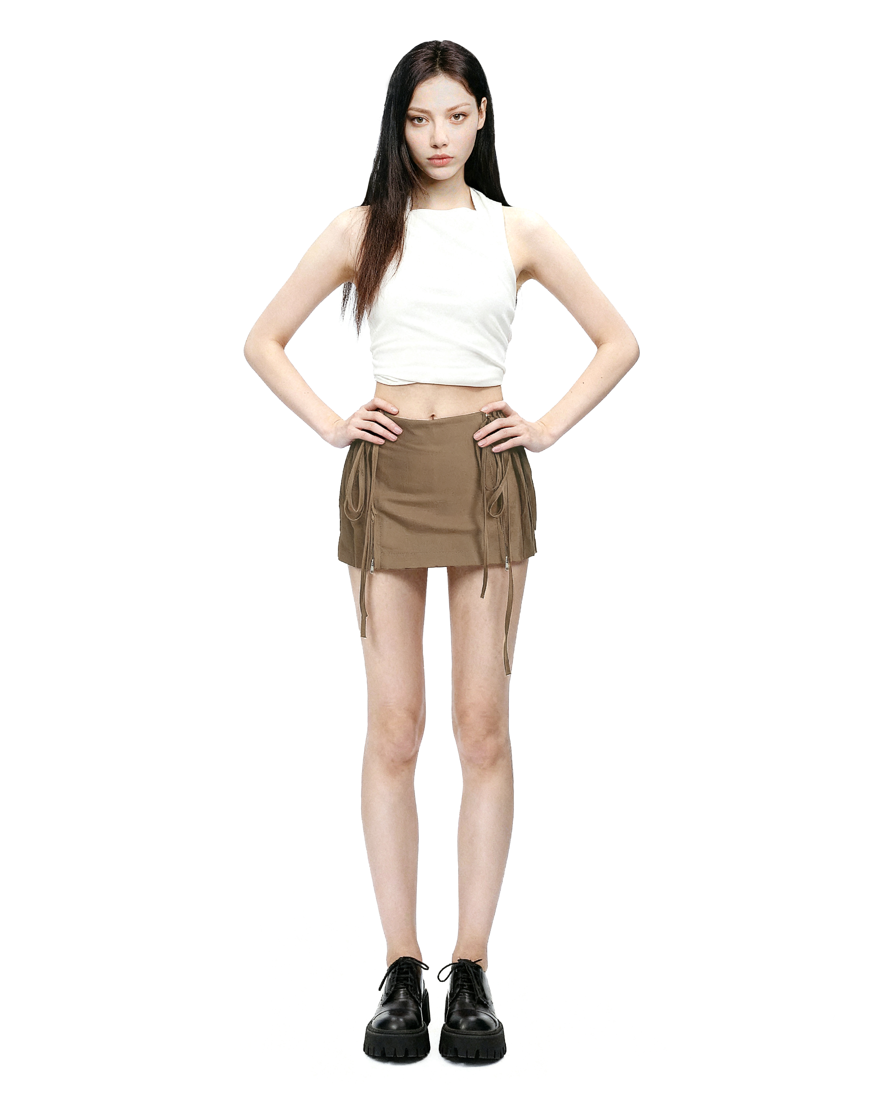 Double Zip Low-Waist Pleated Mini Skirt-9