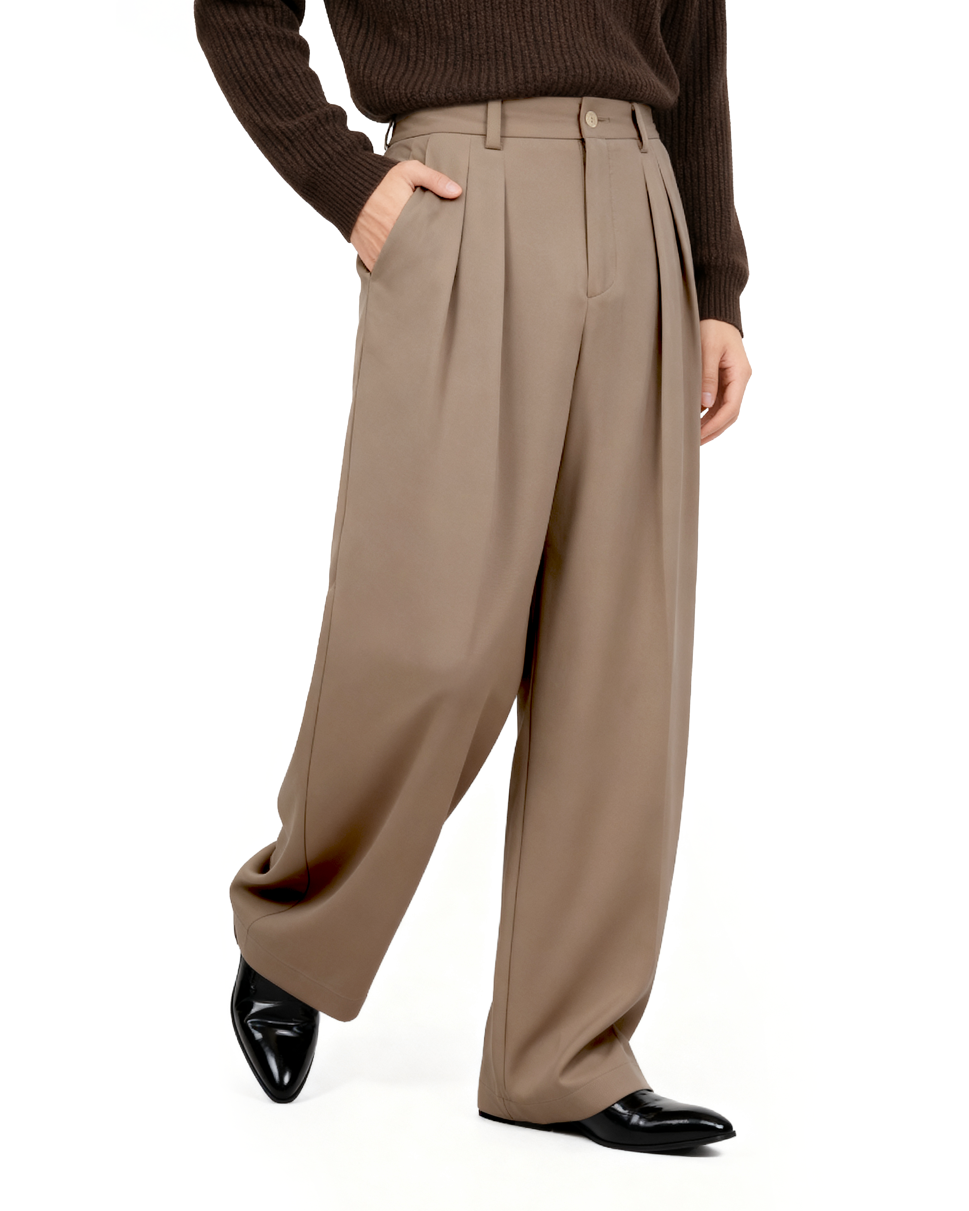 Wide Leg Tailored Pleated Trousers-2