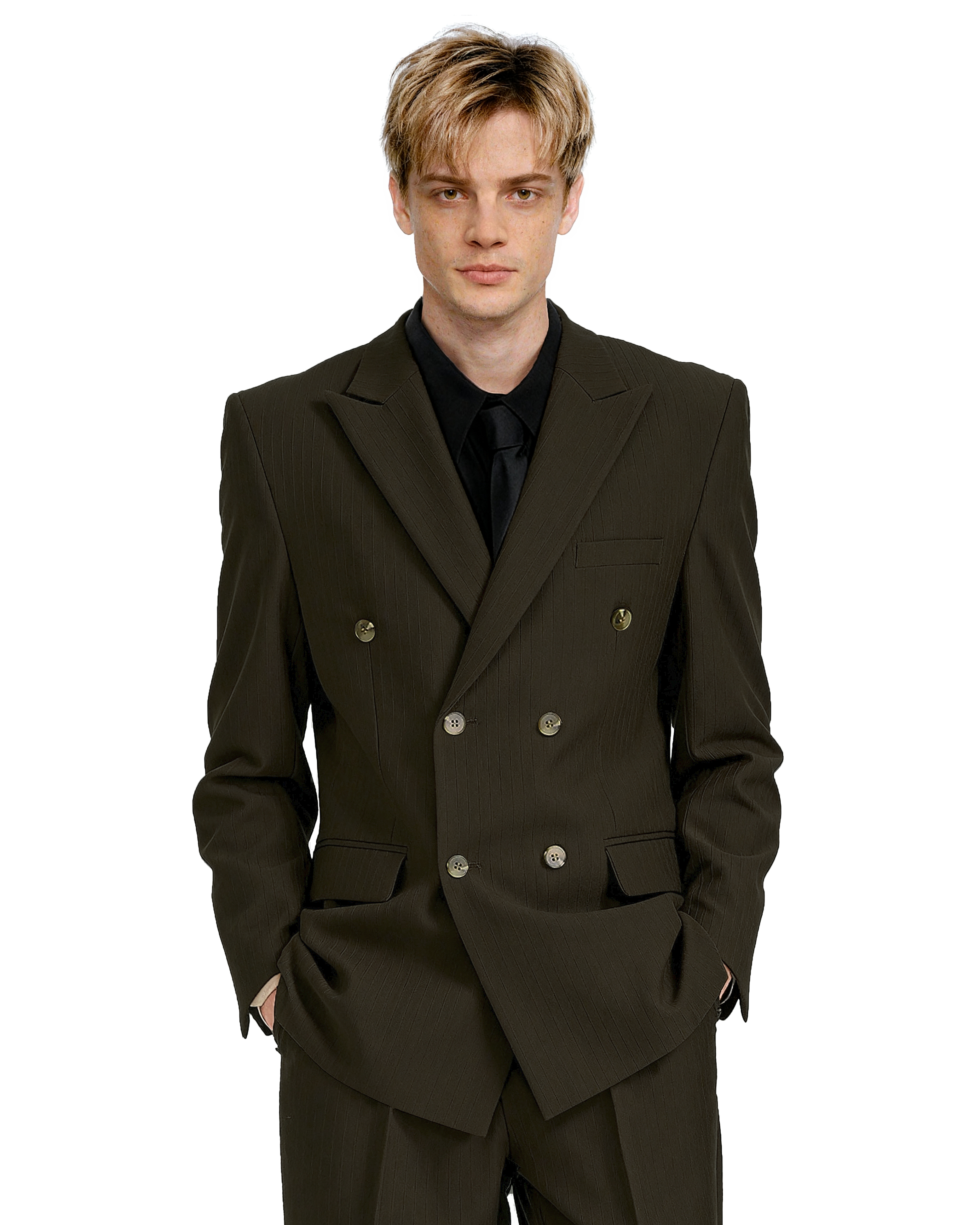 Double-Breasted Oversized Textured Blazer with Peak Lapel-7