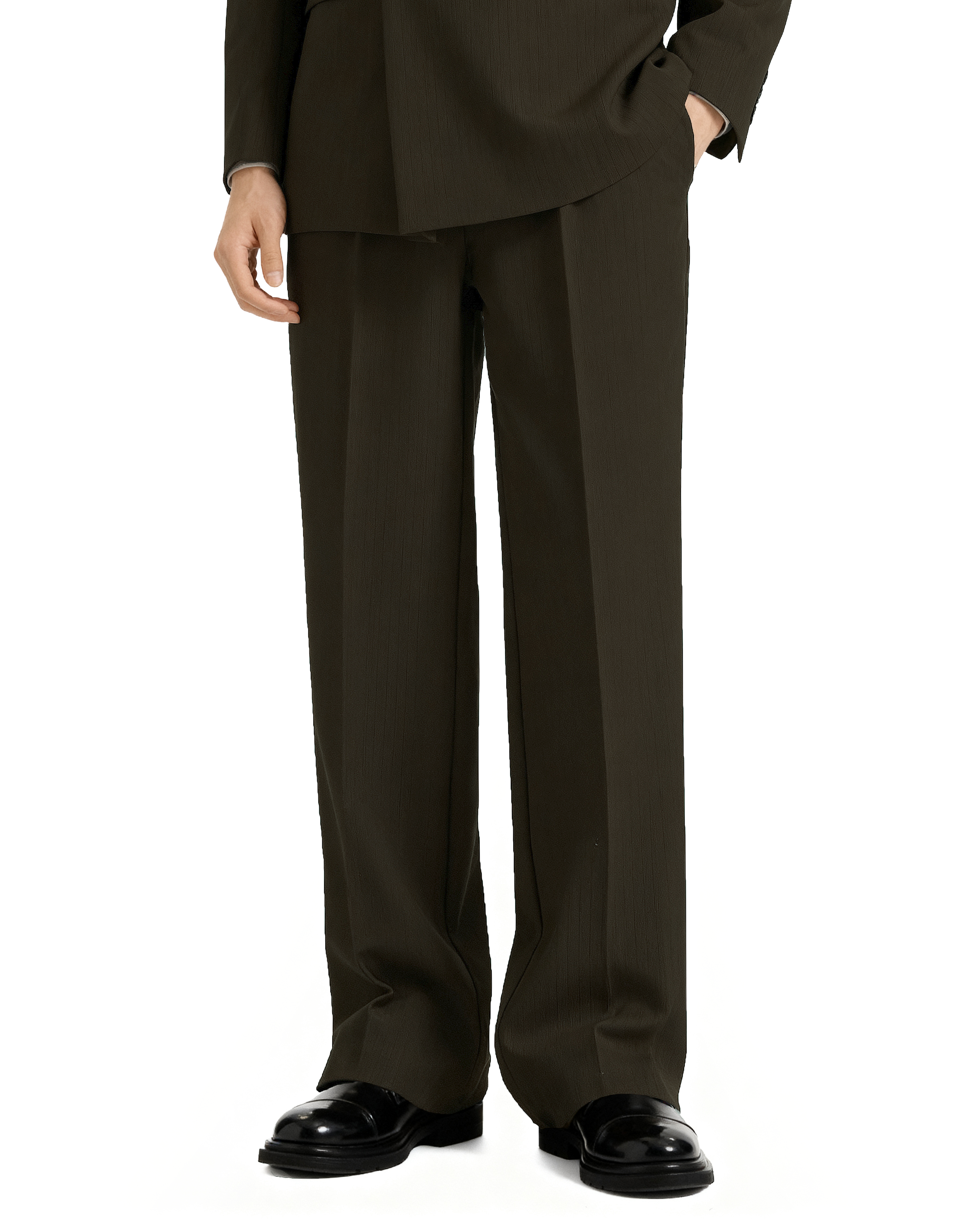 Straight Leg Pleated Trousers with Belt Loops-9