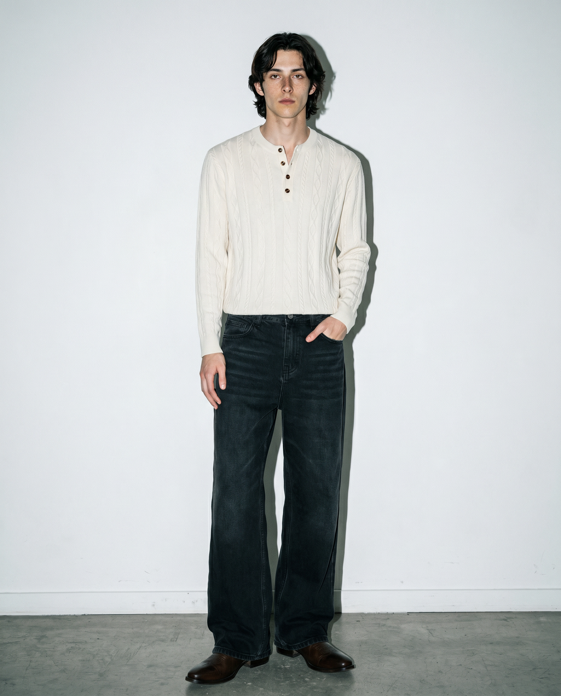 Cable Knit Henley Pullover Top-4
