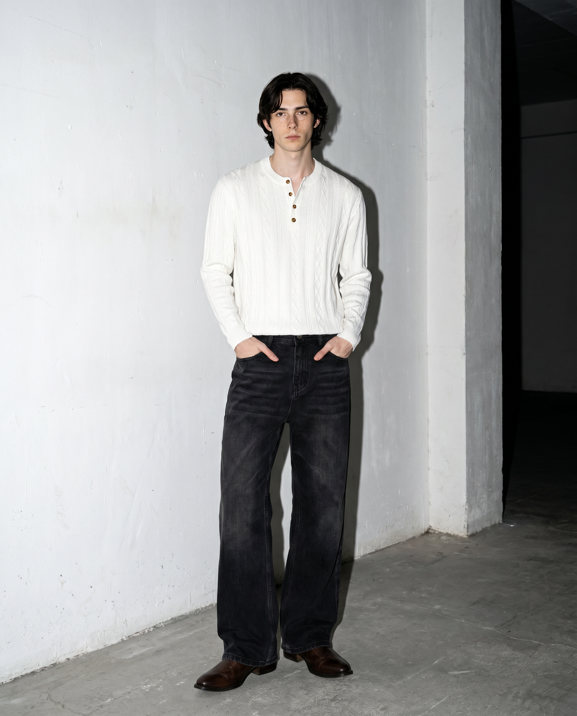 Cable Knit Henley Pullover Top-5