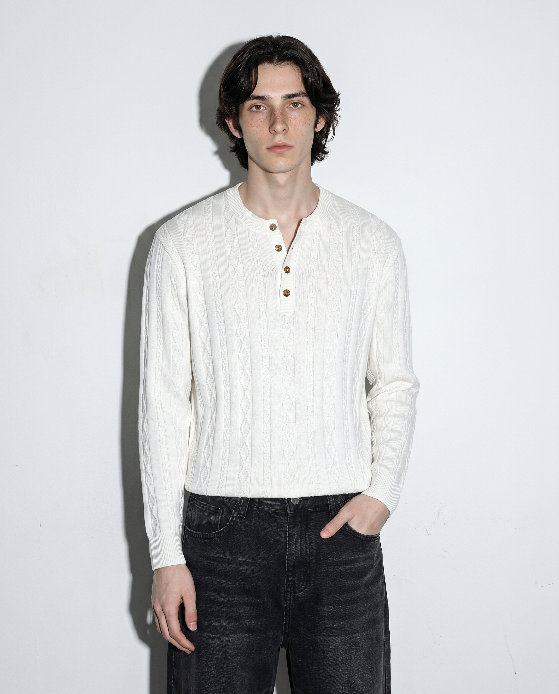 Cable Knit Henley Pullover Top-1