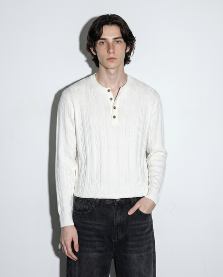 Cable Knit Henley Pullover Top