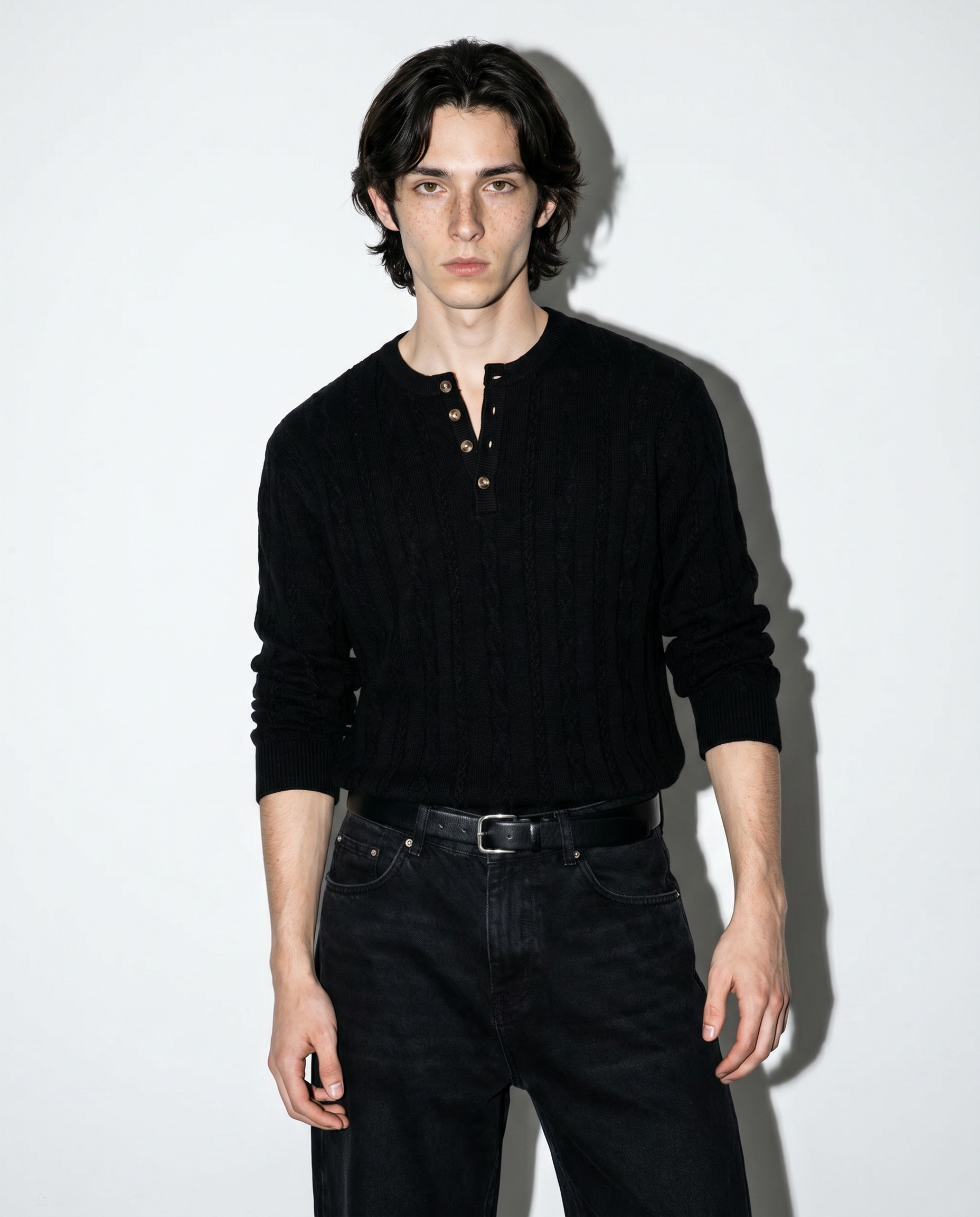 Cable Knit Henley Pullover Top-9