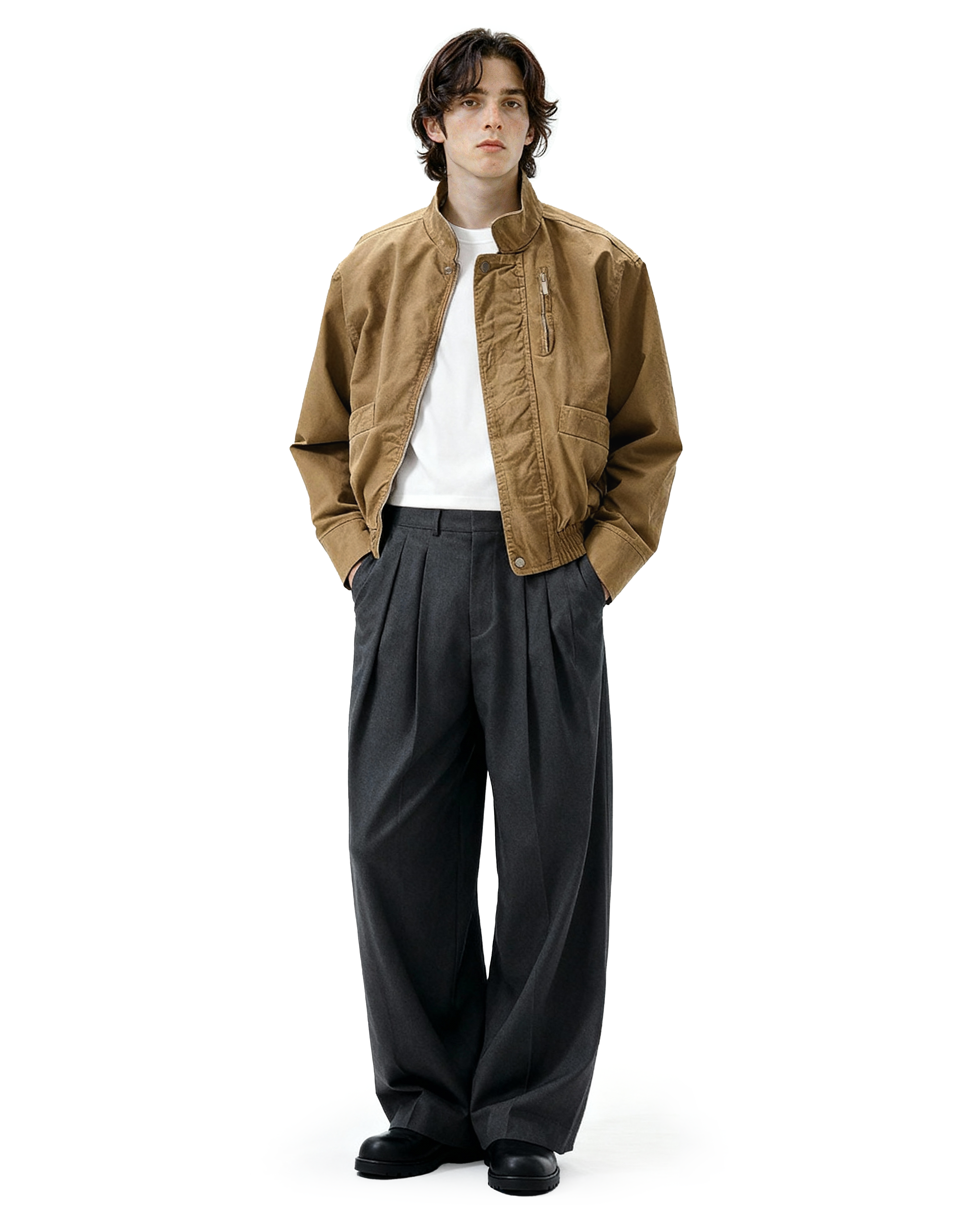 Boxy Zip-Up Stand Collar Worker Bomber Jacket