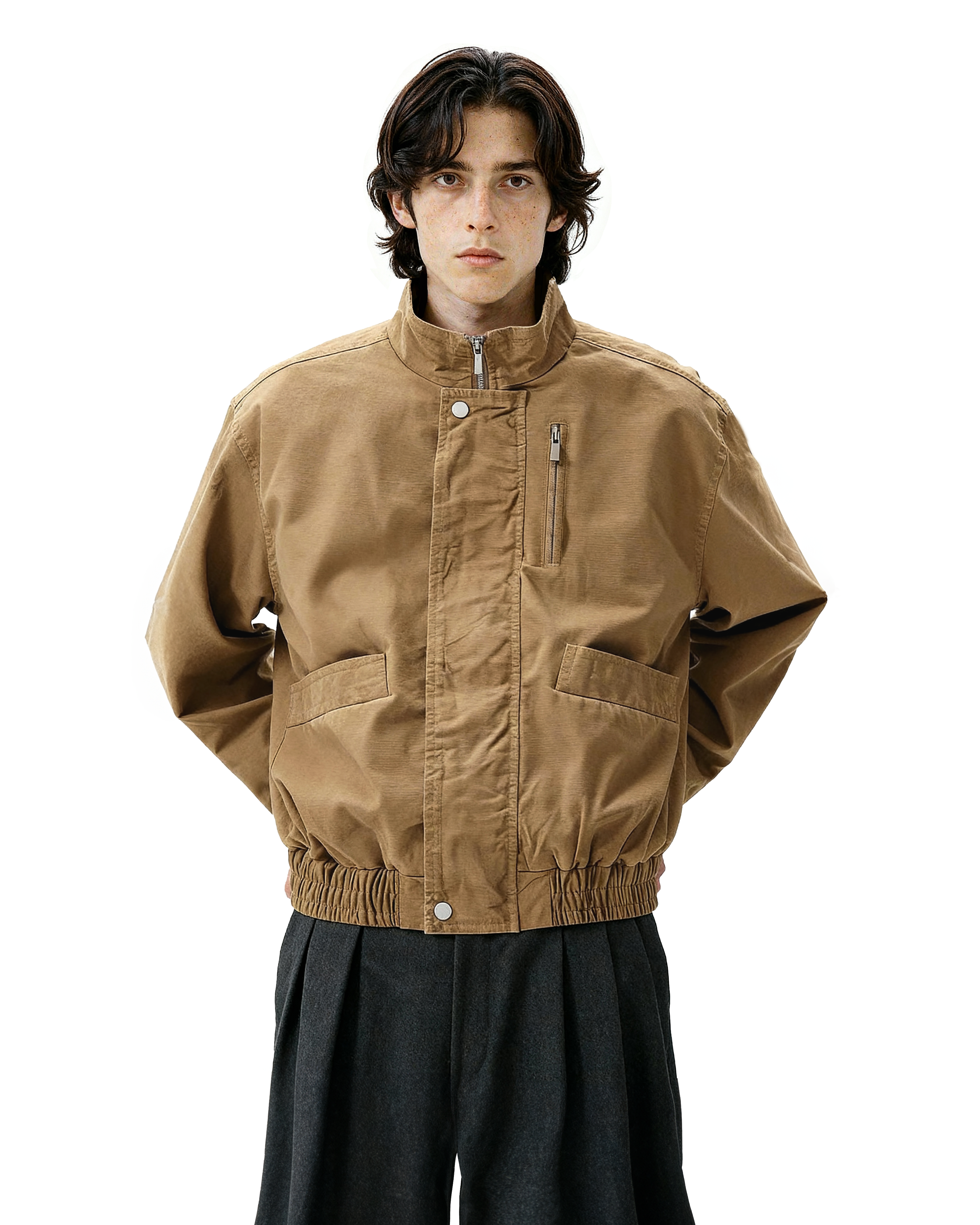 Boxy Zip-Up Stand Collar Worker Bomber Jacket - nightcity clothing