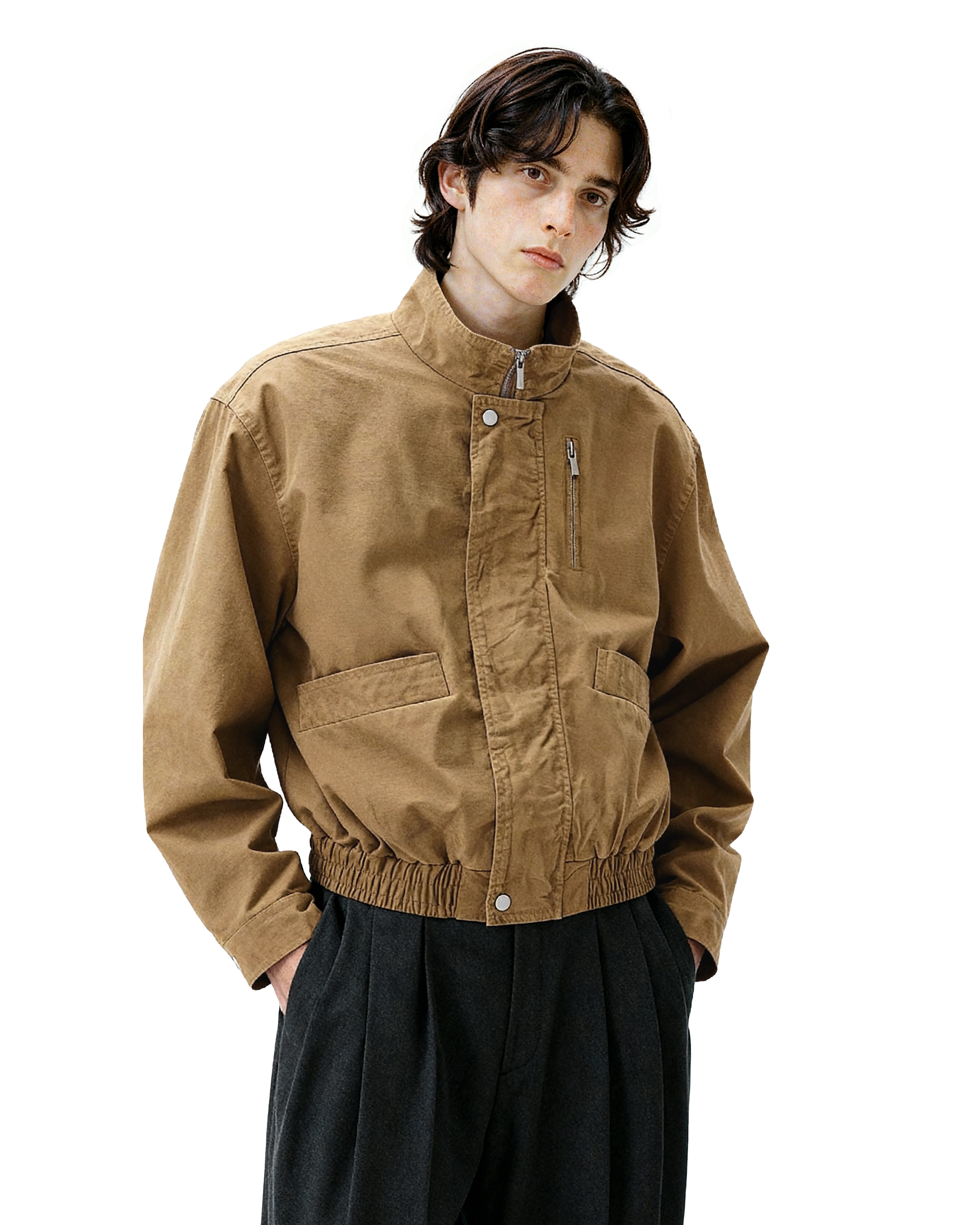 Boxy Zip-Up Stand Collar Worker Bomber Jacket - nightcity clothing