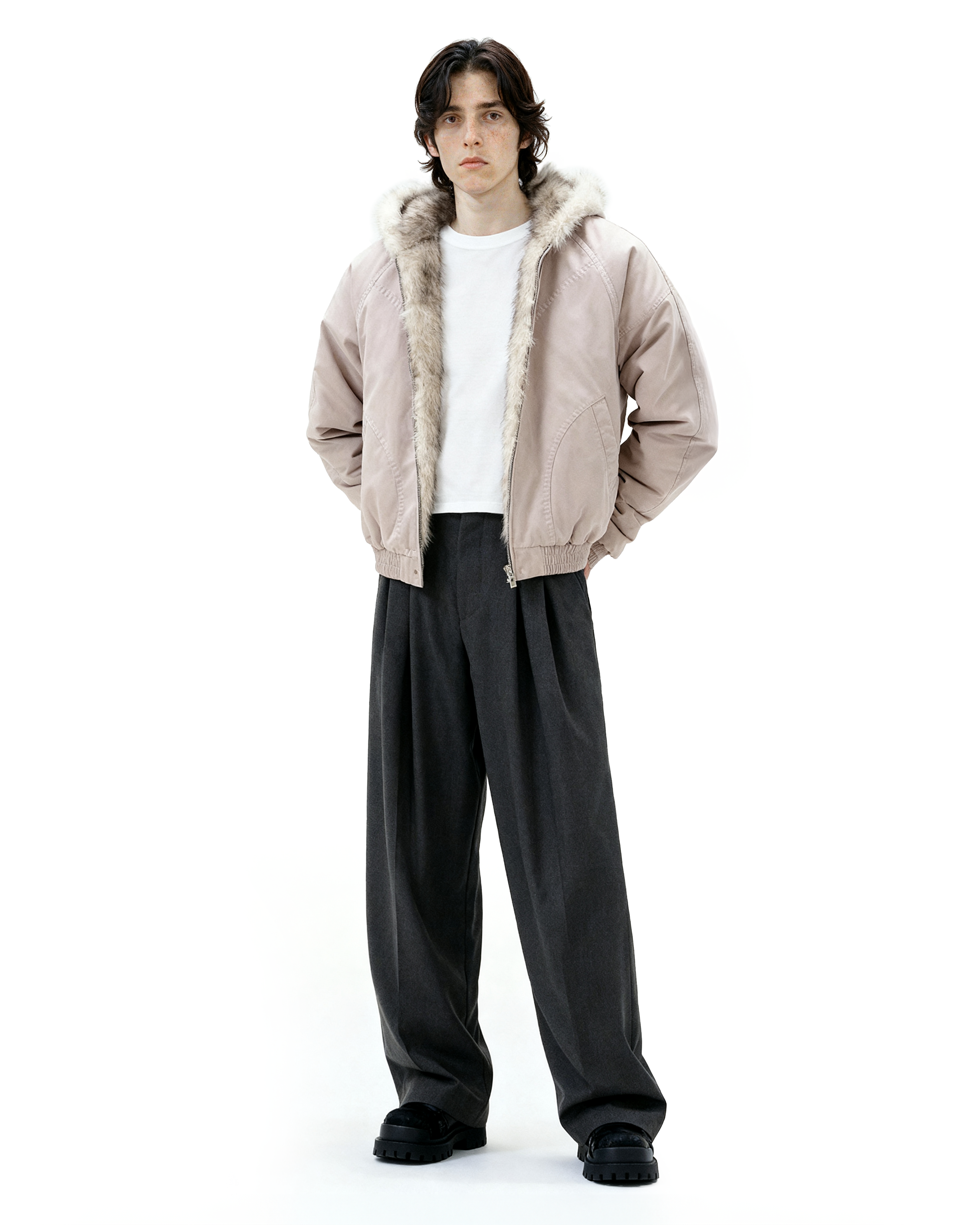 Oversized Faux Fur Collar Hooded Bomber Jacket - nightcity clothing