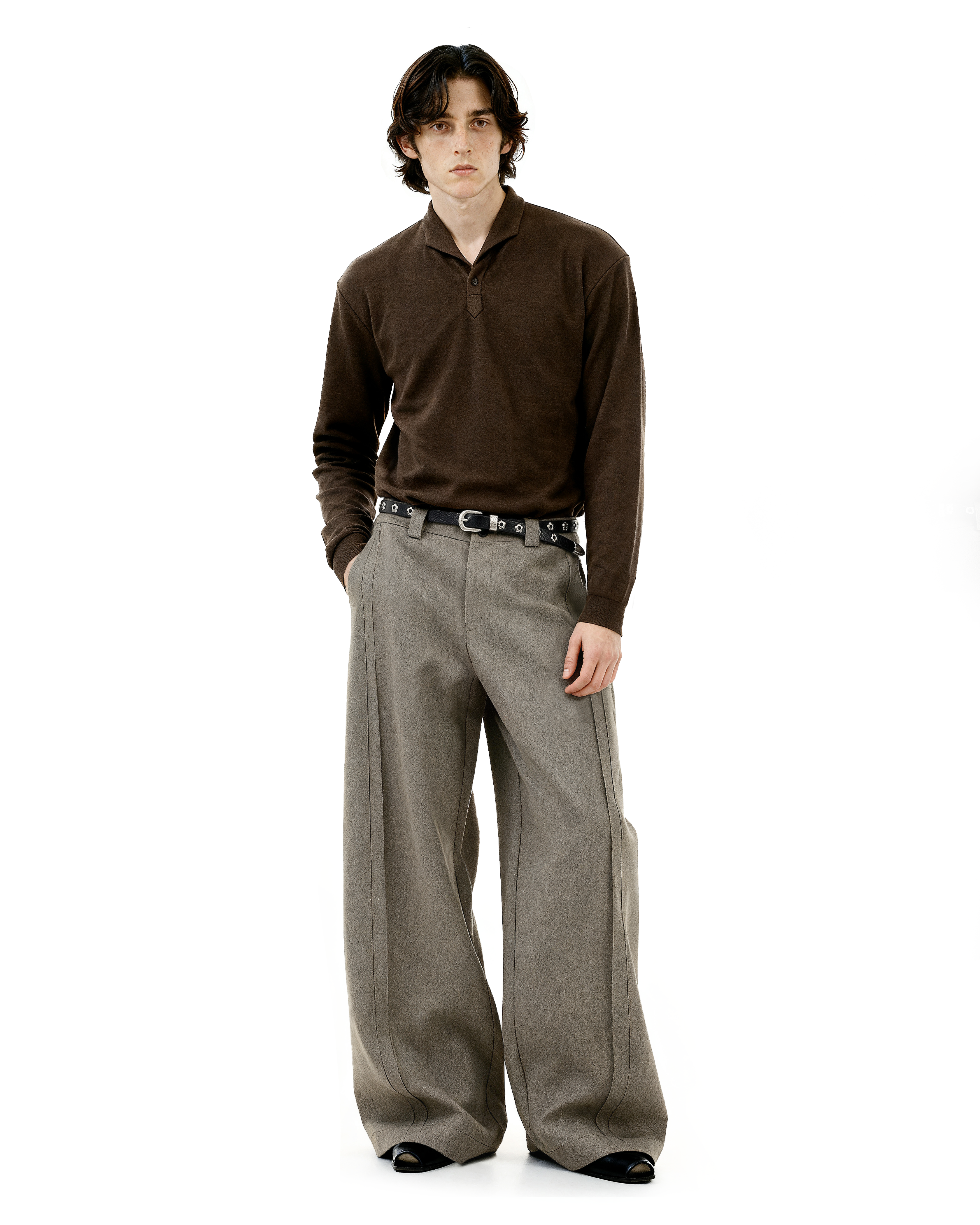 Barrel-Leg Panel Pleated Trousers-6