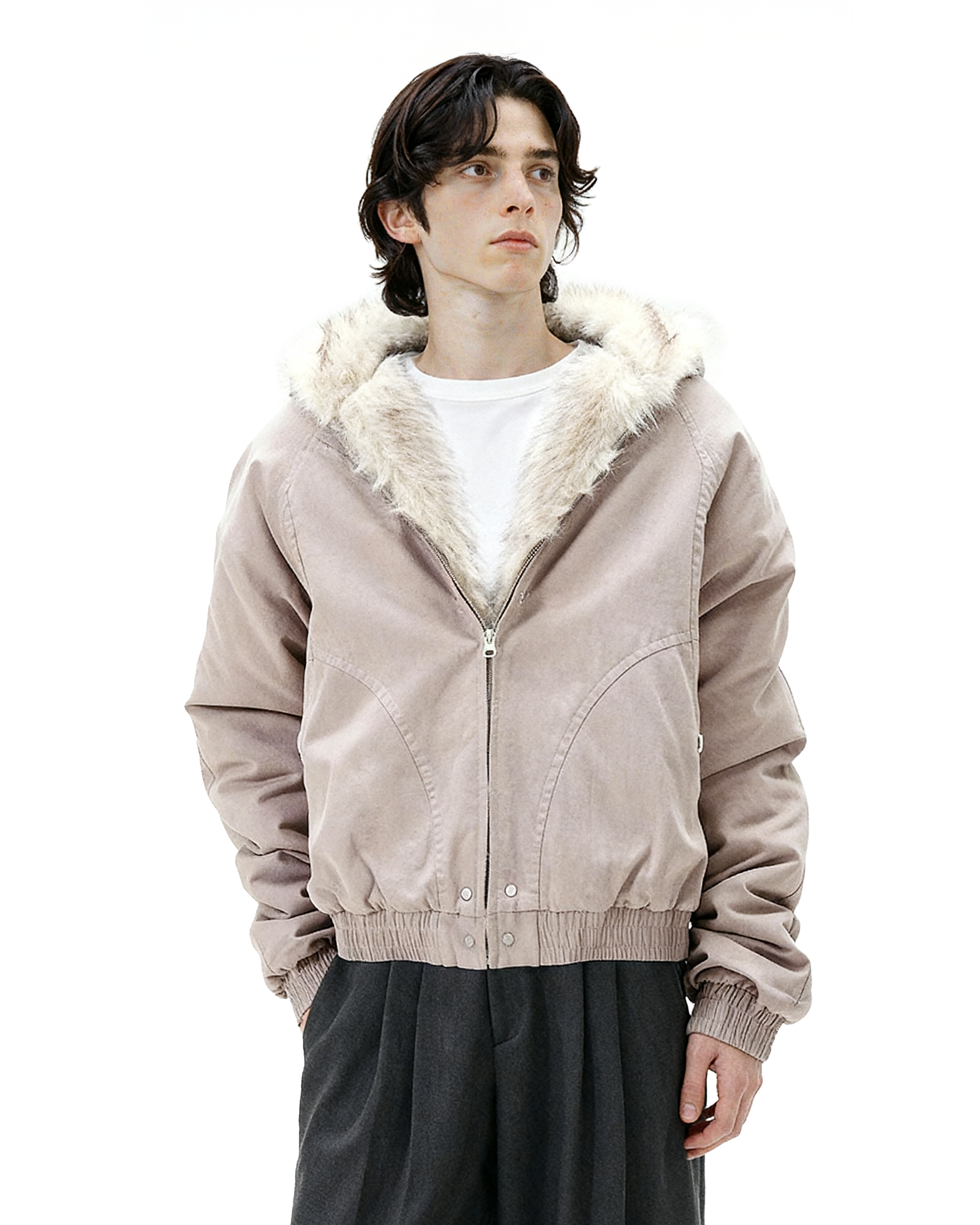 Oversized Faux Fur Collar Hooded Bomber Jacket - nightcity clothing