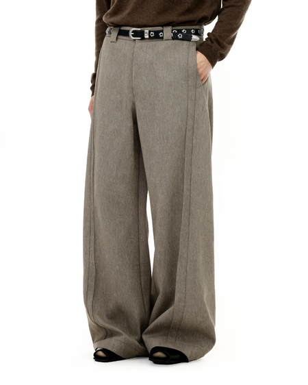 Barrel-Leg Panel Pleated Trousers
