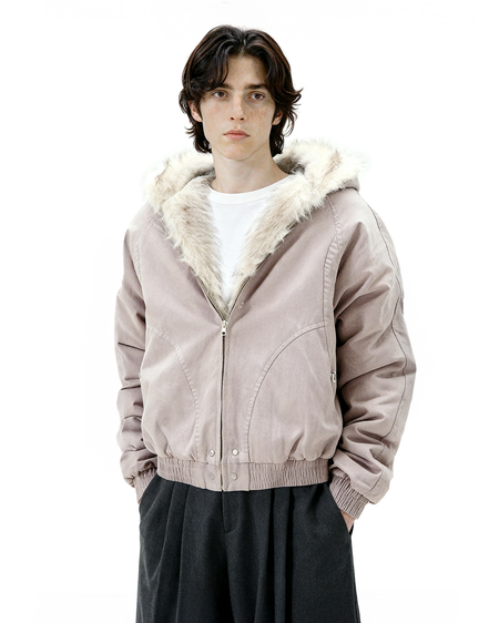 Oversized Faux Fur Collar Hooded Bomber Jacket - nightcity clothing