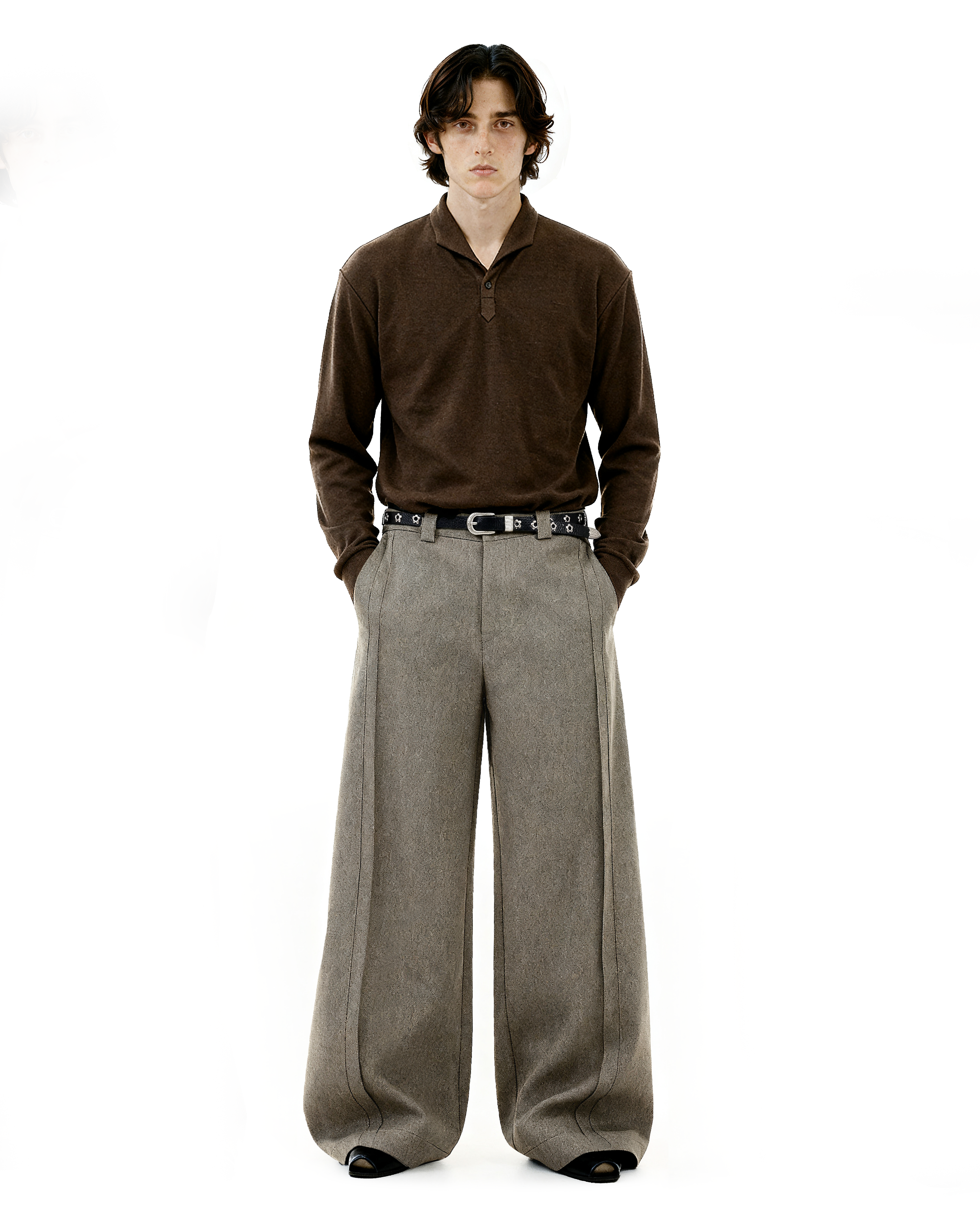 Barrel-Leg Panel Pleated Trousers-4
