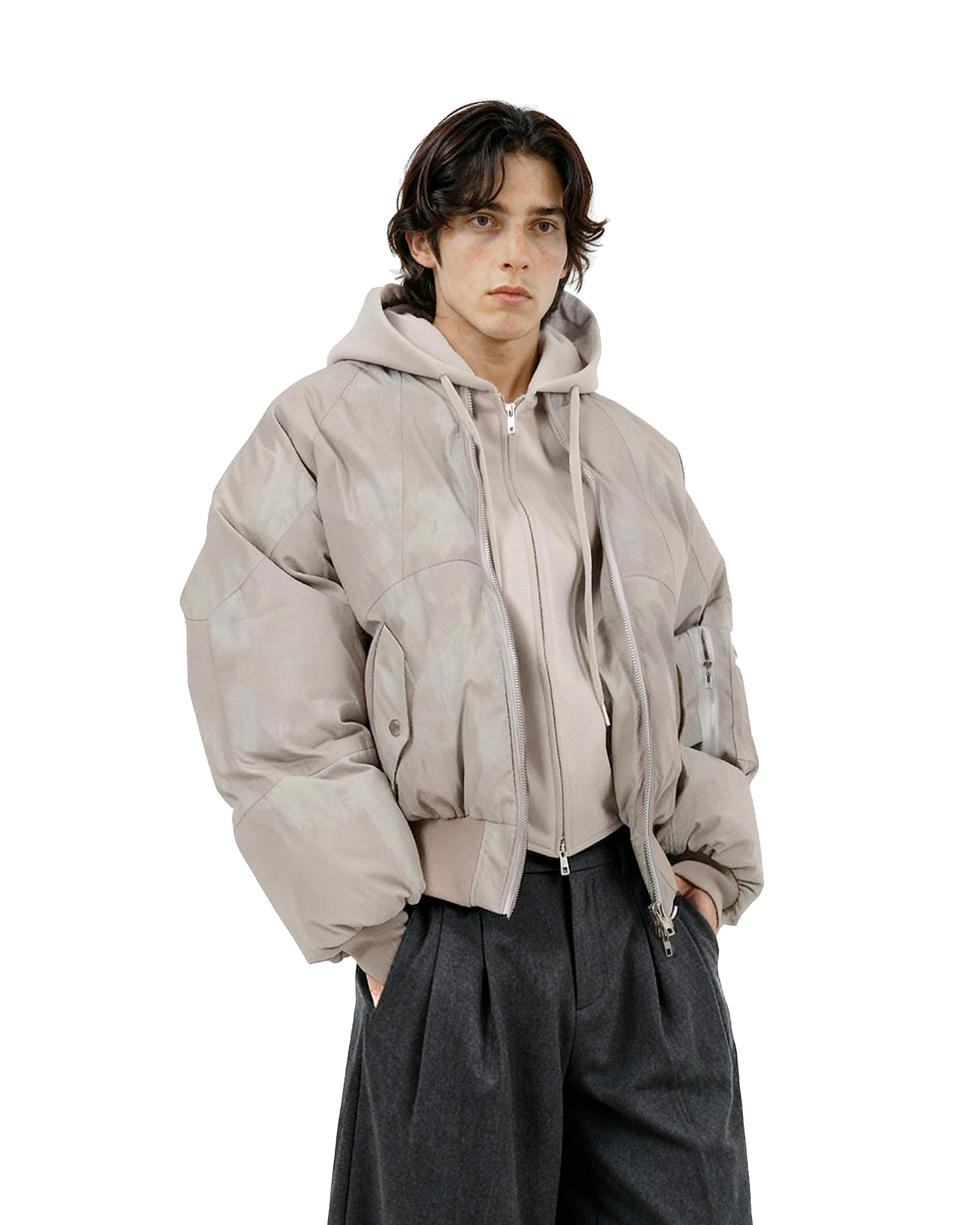 Oversized Mock Two-Piece Hooded Puffer Jacket - nightcity clothing