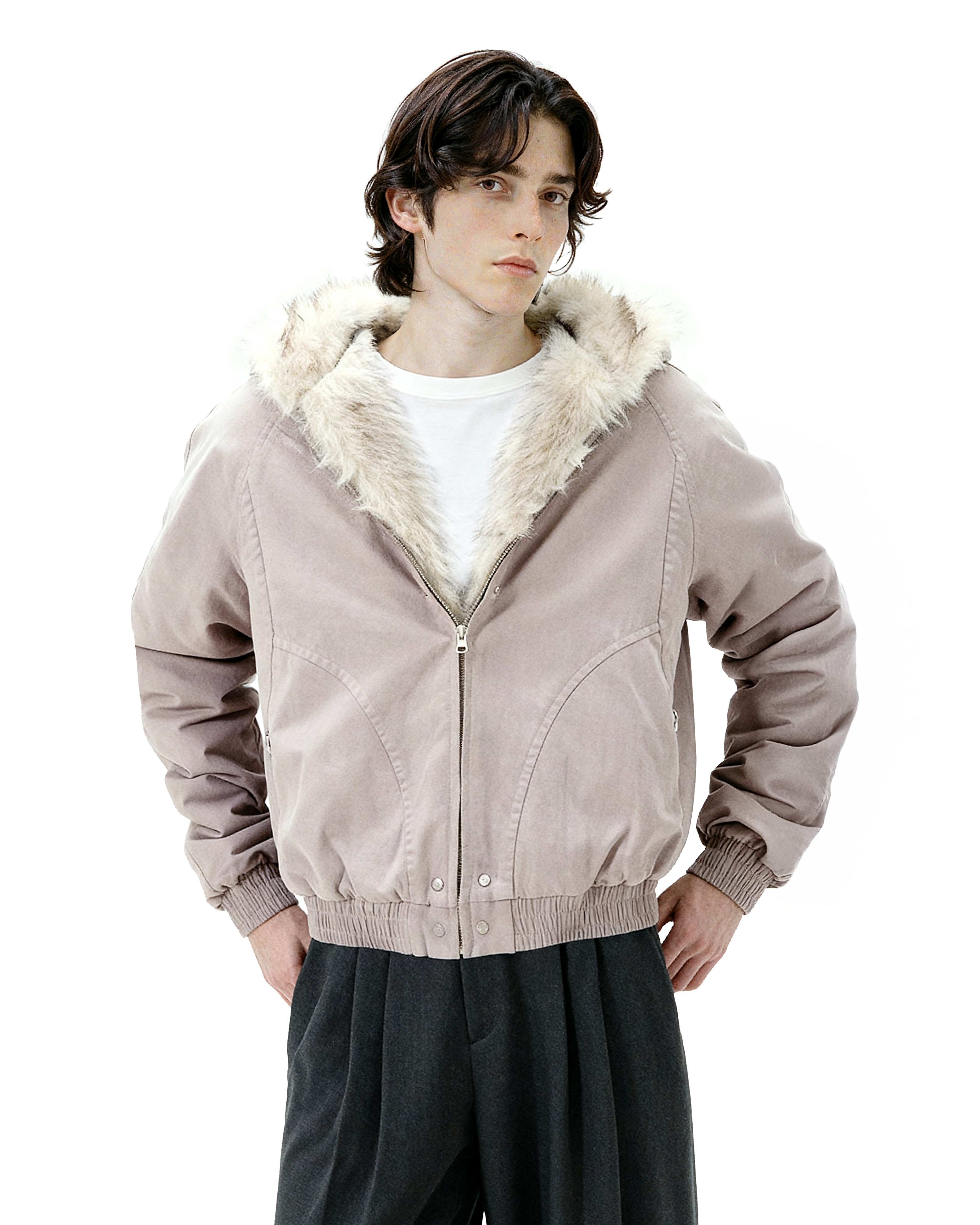 Oversized Faux Fur Collar Hooded Bomber Jacket - nightcity clothing