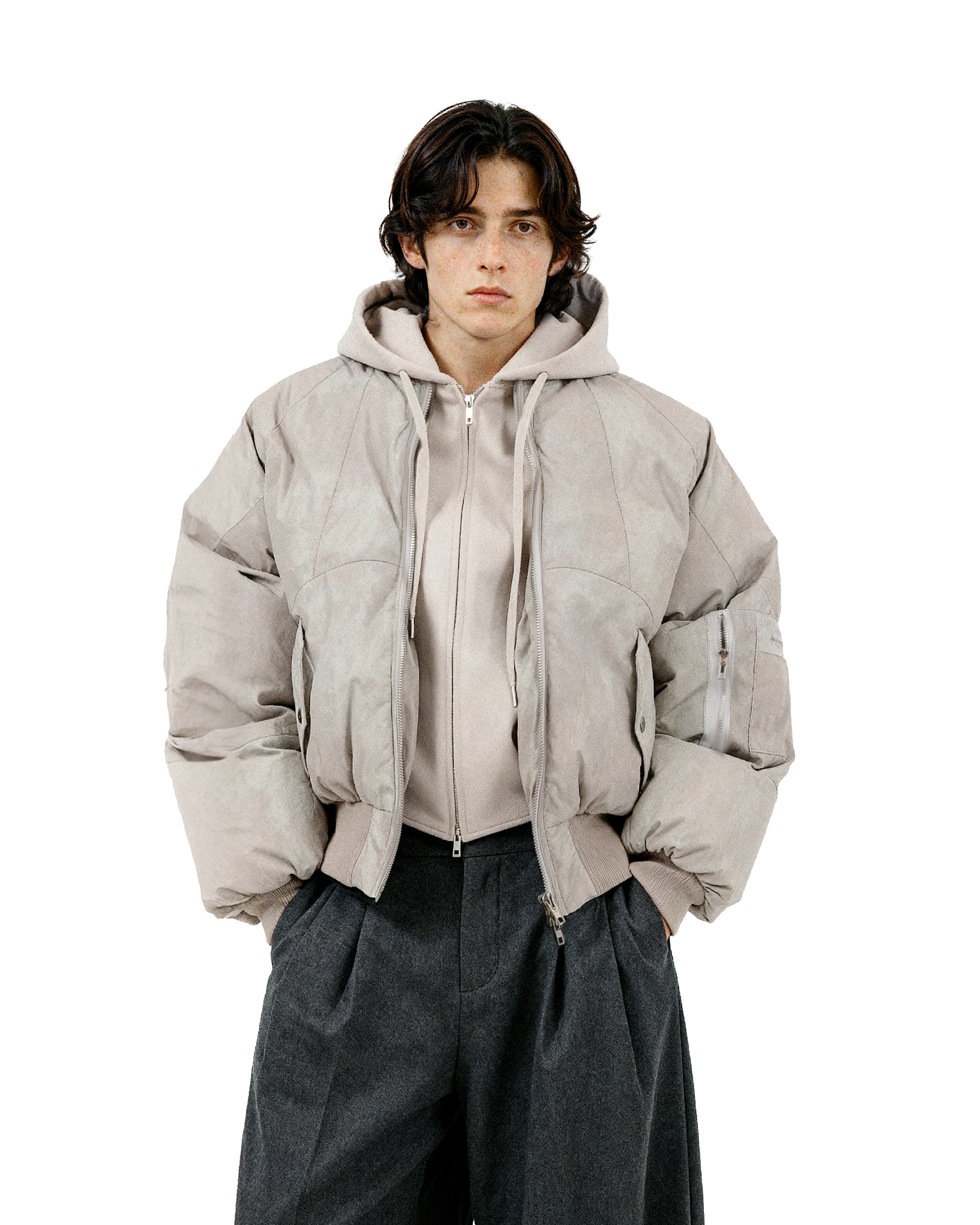 Oversized Mock Two-Piece Hooded Puffer Jacket - nightcity clothing