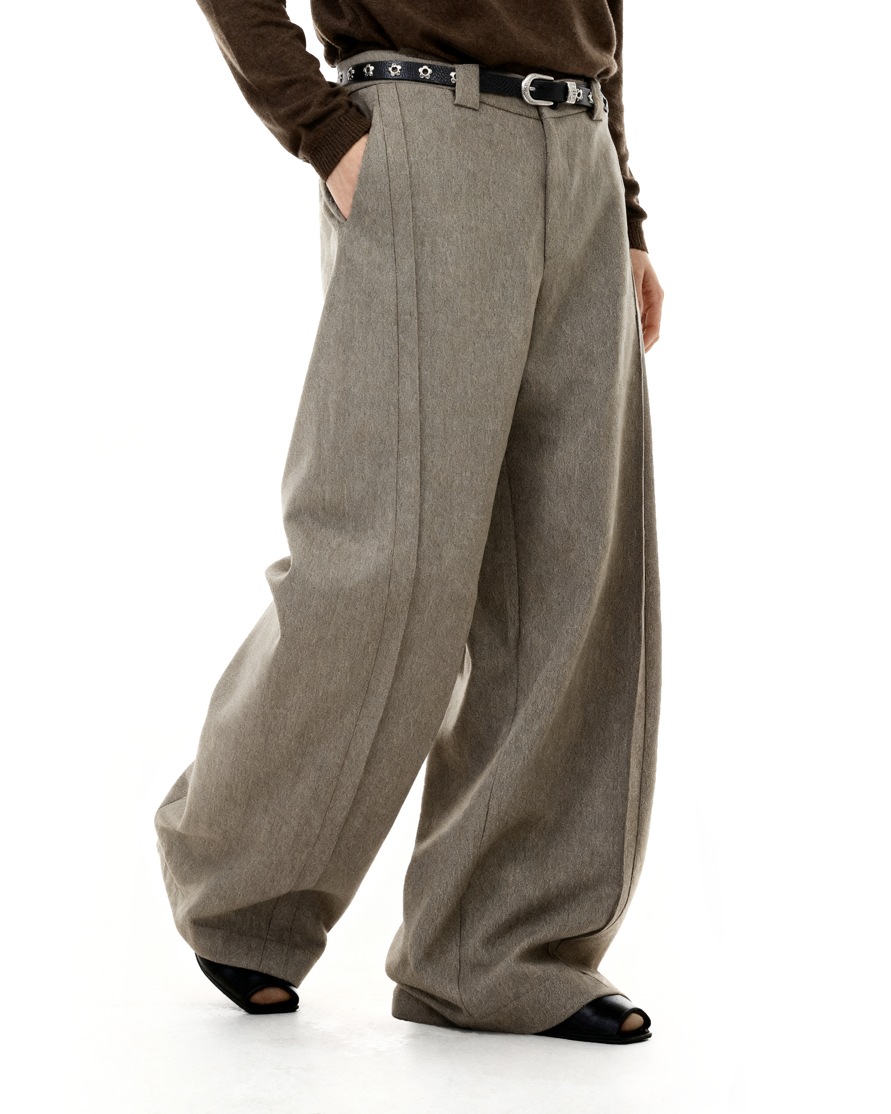 Barrel-Leg Panel Pleated Trousers-2