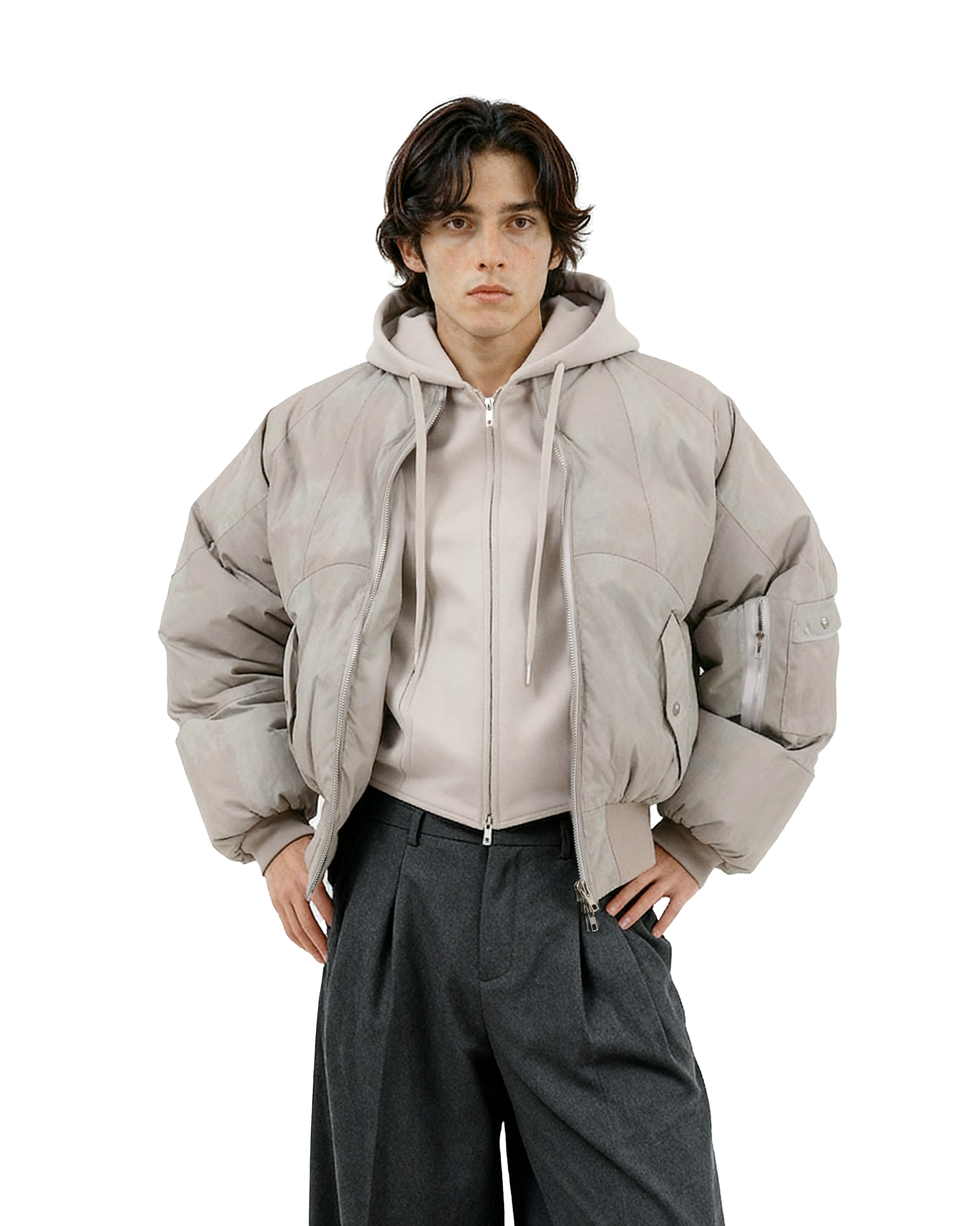 Oversized Mock Two-Piece Hooded Puffer Jacket - nightcity clothing