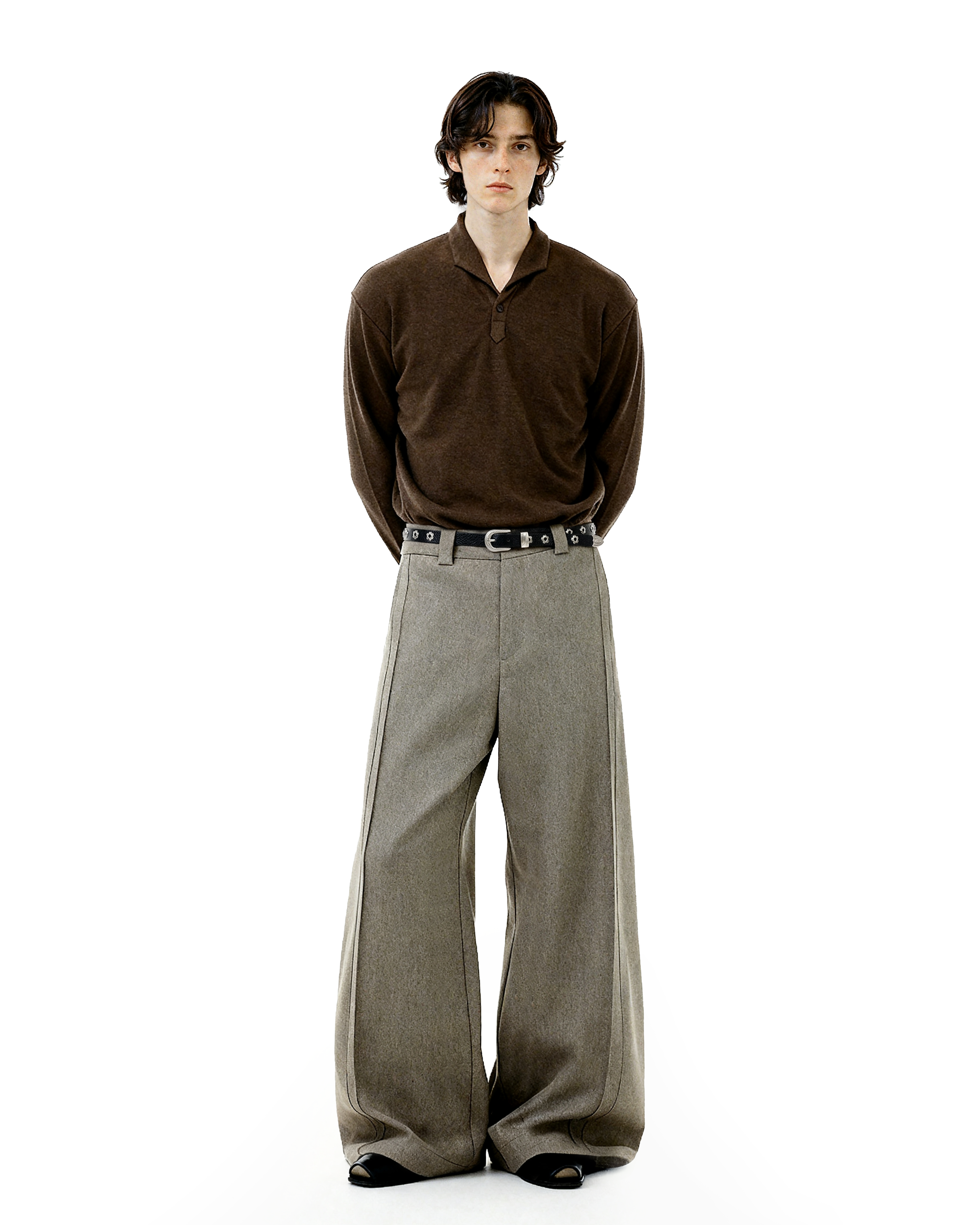 Barrel-Leg Panel Pleated Trousers-5